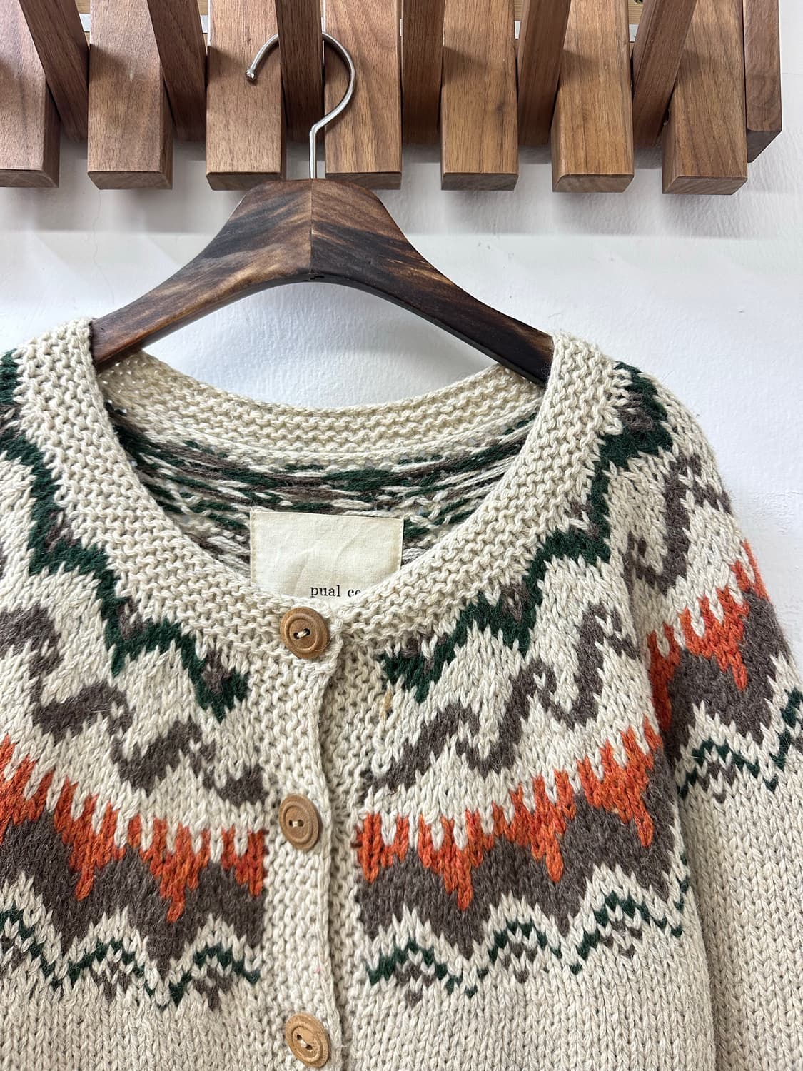 일본빈티지 Pual ce cin 울100% 노르딕 우드 버튼 니트 가디건 상품이미지3