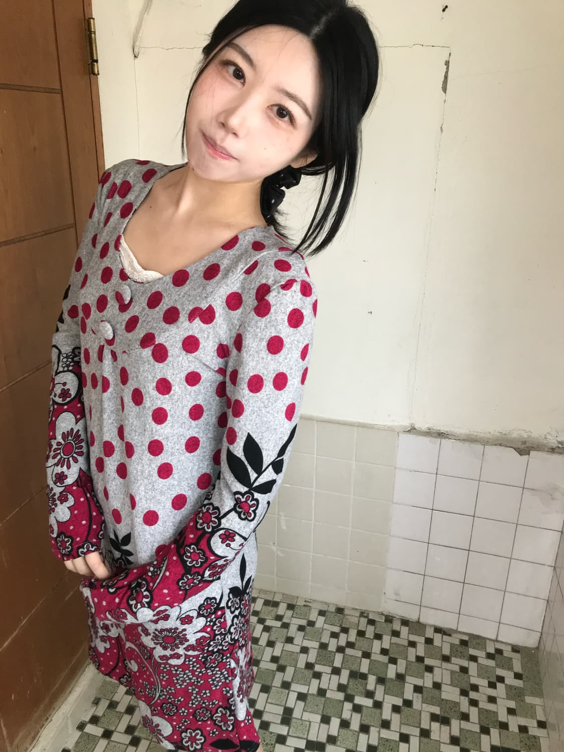 vintage dot flower button dress 상품이미지3