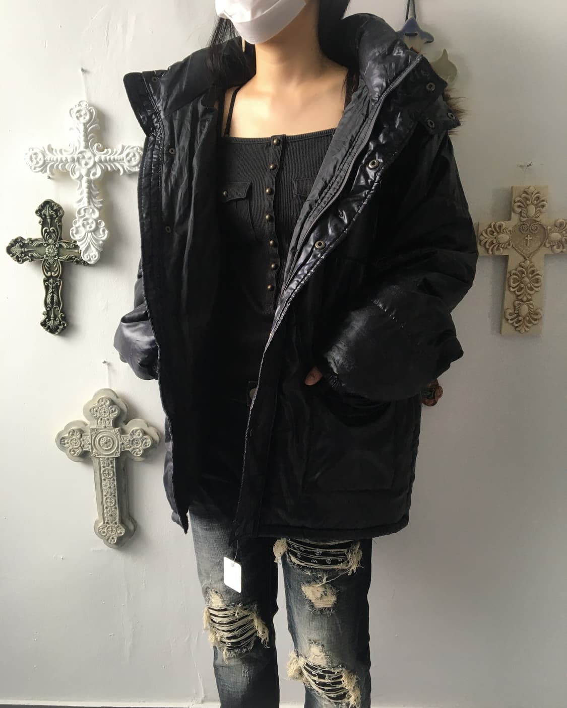 Fake fur hood lettering printing jumper 상품이미지10