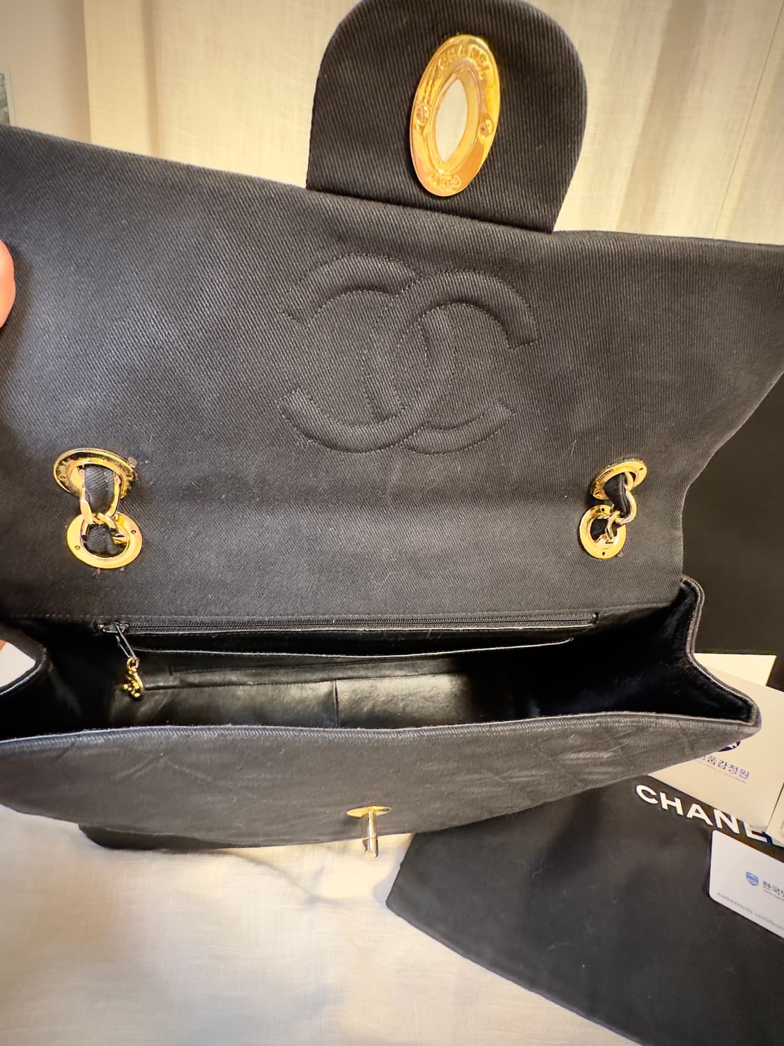 샤넬 클래식 빈티지 빅cc 패브릭체인플랩백 (금장)_샤넬 본사 수선완료 상품이미지6