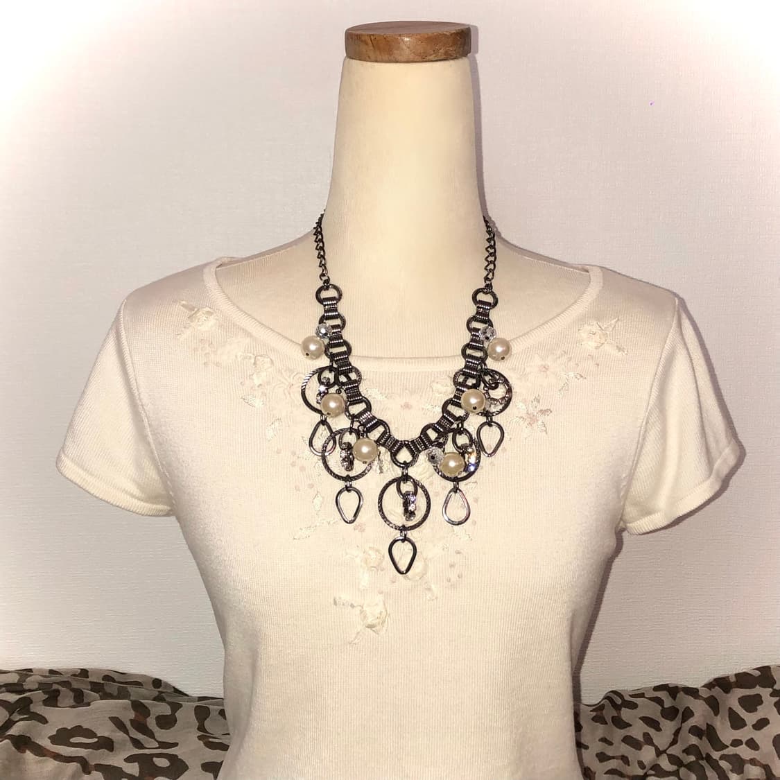 빈티지 실버 진주 링 드롭 체인 목걸이 긱시크 갸루 펑크 오리엔탈 상품이미지2