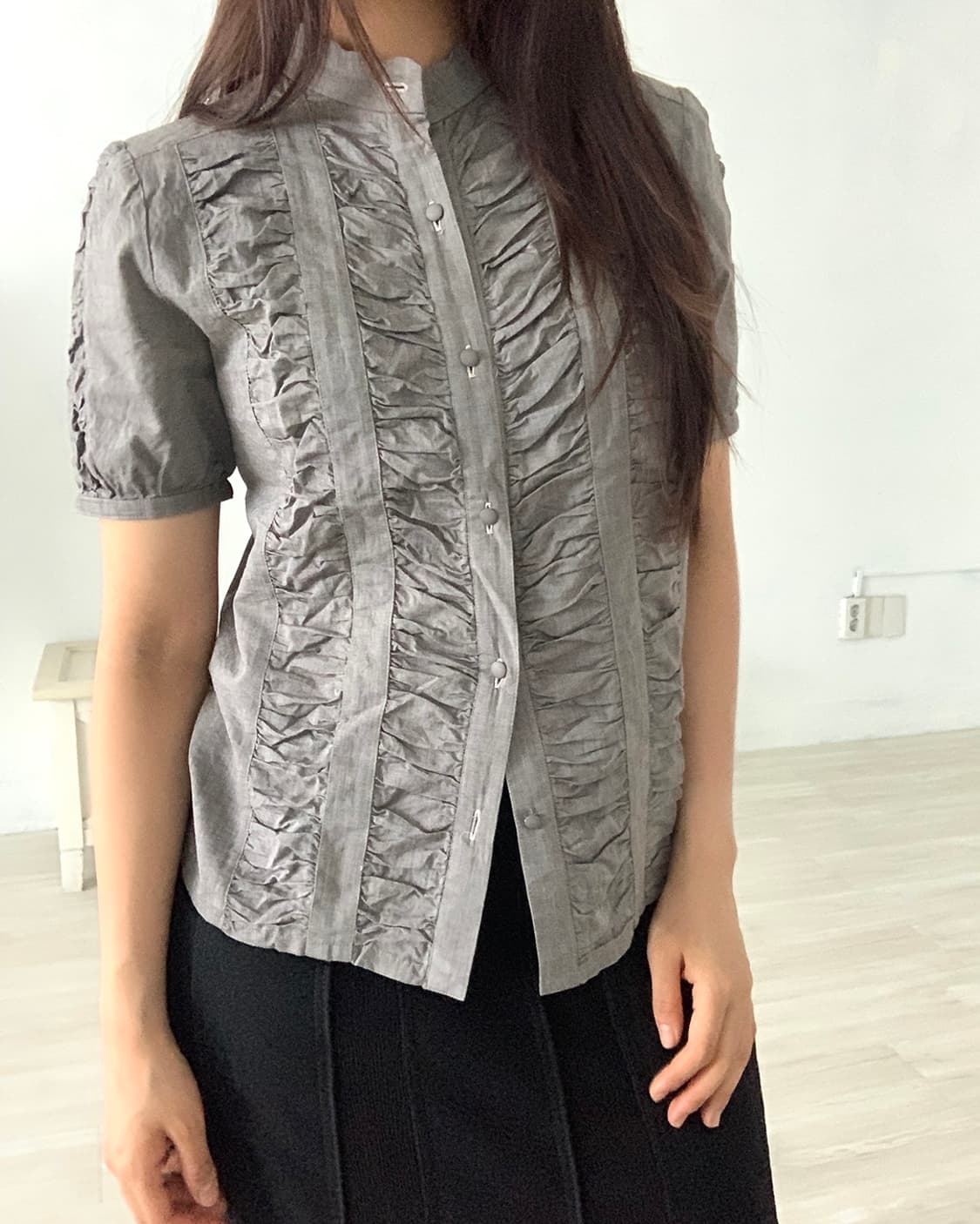 Grey Shirring Cotton Shirt 상품이미지2