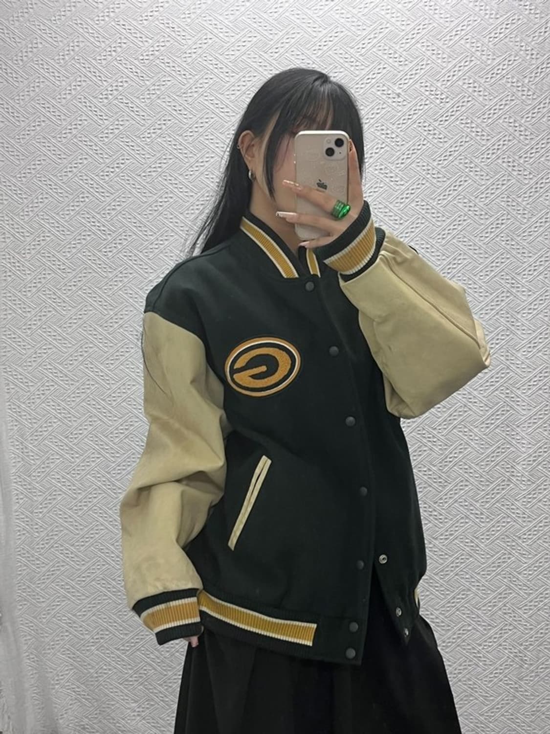 WWS 월드와이드스포츠 딥그린 울 소가죽 바시티자켓 100 C08177 상품이미지2