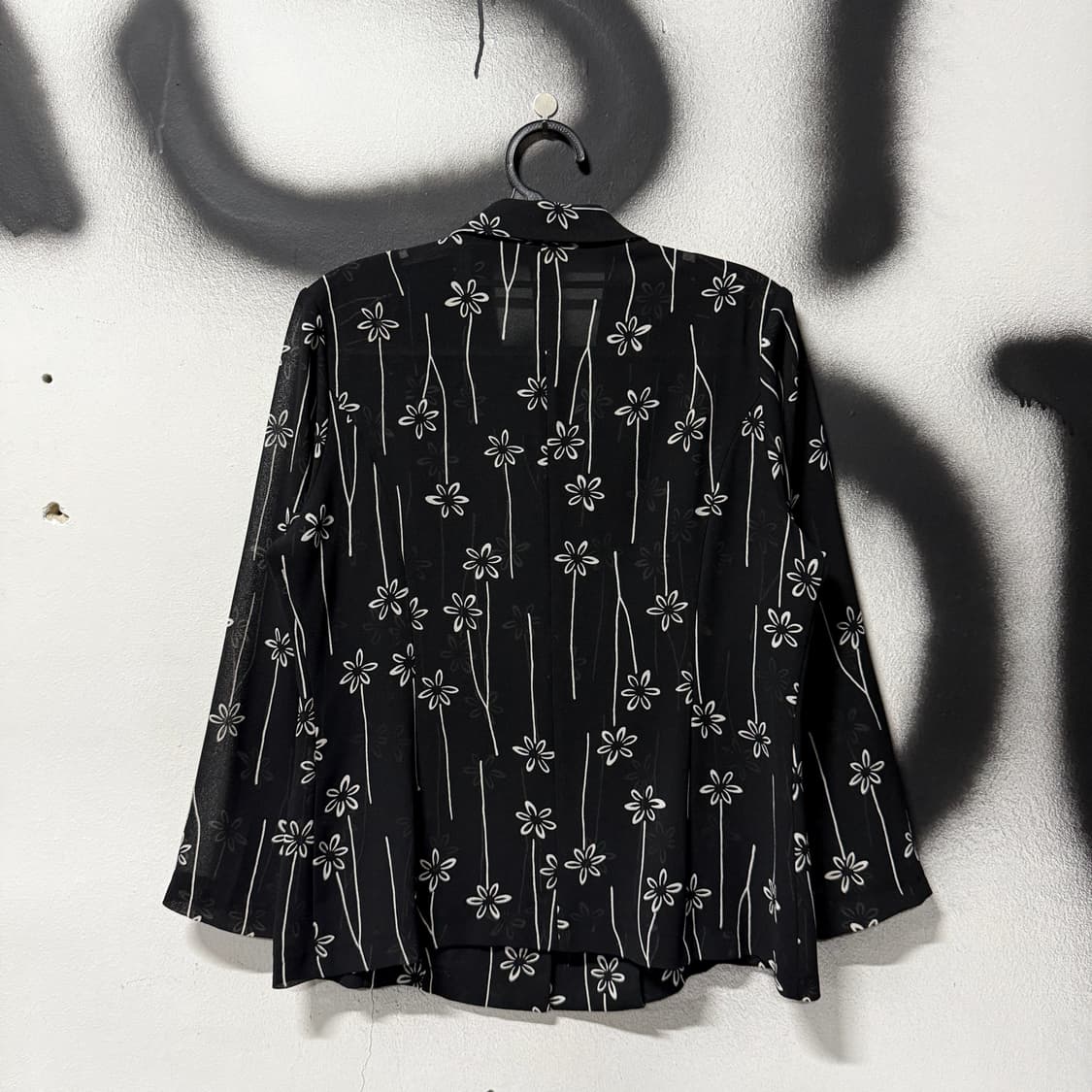 VTG 빈티지 블랙 화이트 플라워 패턴 시스루 셔츠 자켓 상품이미지2