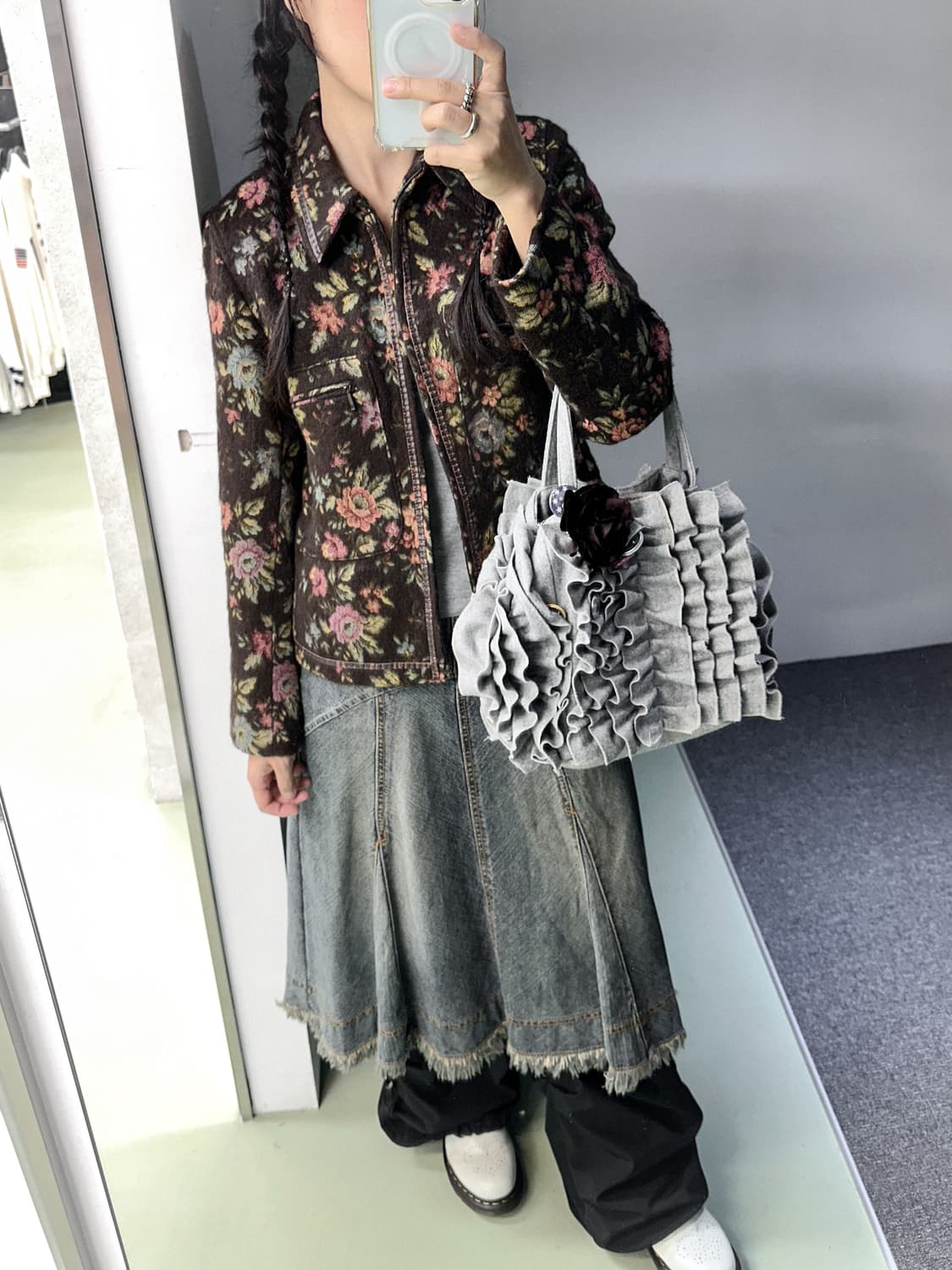dark brown flower zip jacket 상품이미지4
