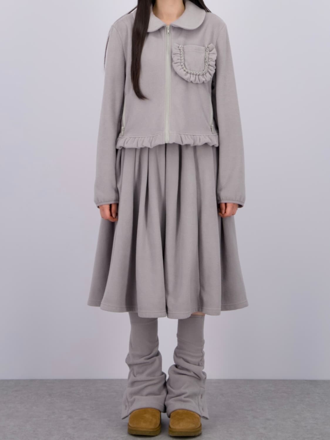 로액슈얼 플리스 포켓자켓+플리스스커트/워머 셋업 상품이미지1