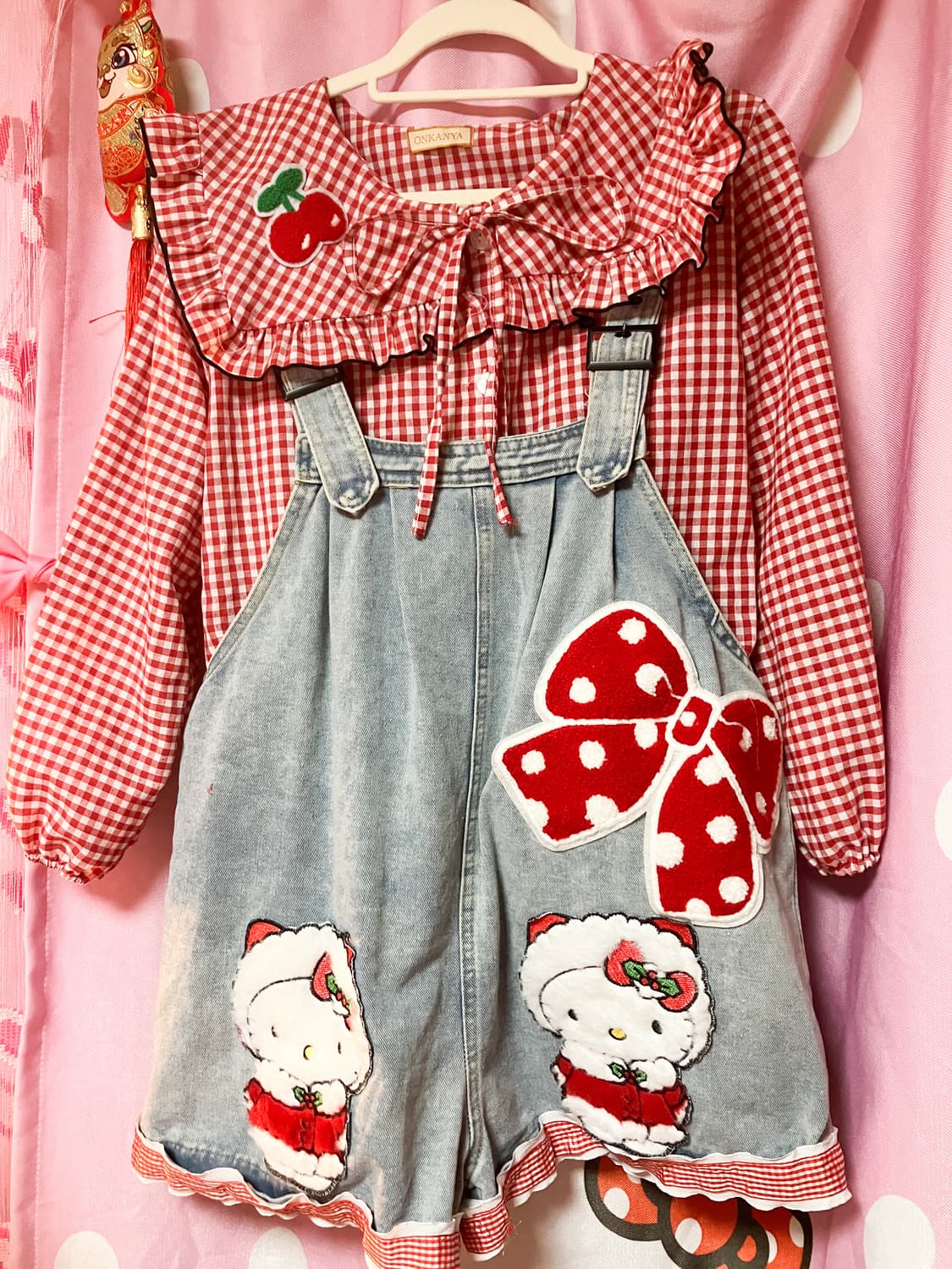 키티 블라우스+데님 오버롤 셋업 상품이미지1