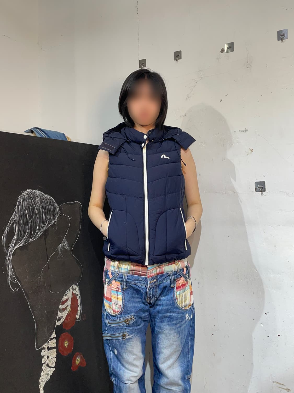 에비수 경량패딩 후드 패딩조끼 베스트 네이비  M 상품이미지2