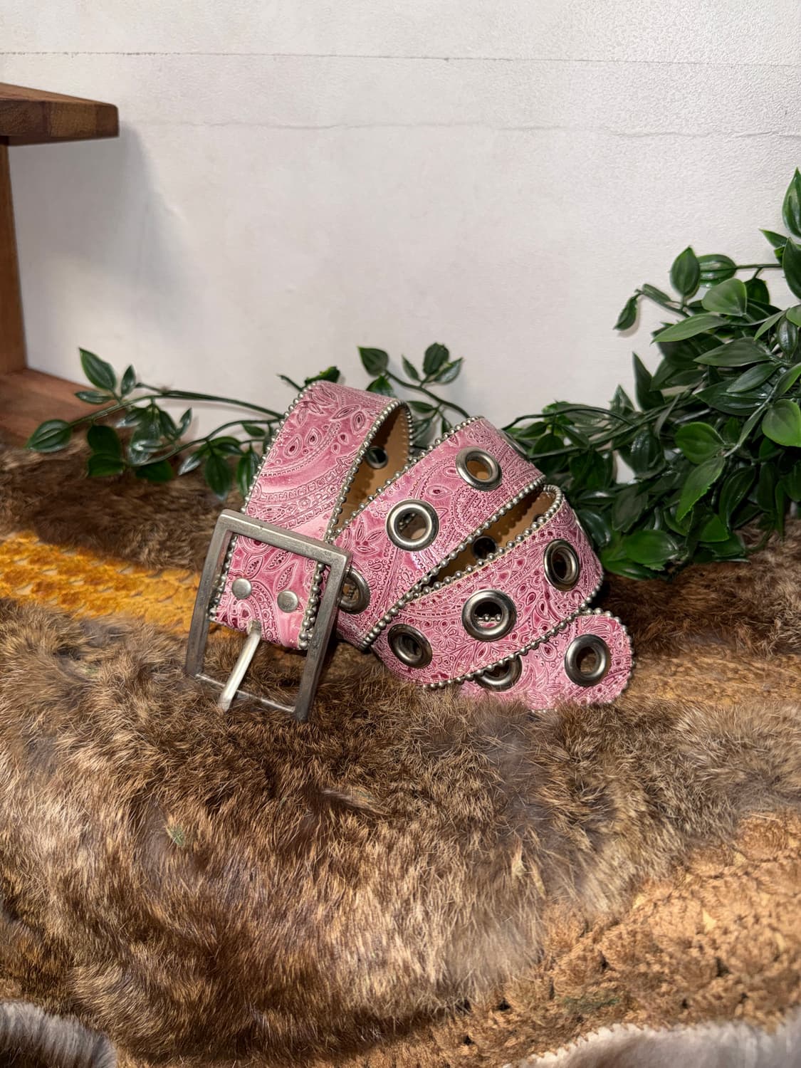 Pink ethnic paisley pattern punching 벨트 상품이미지3