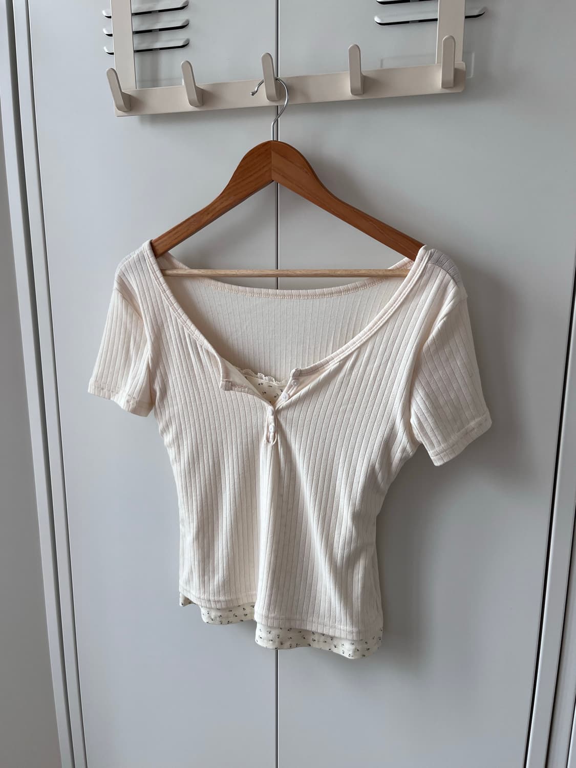 Vintage 잔꽃 레이어드 골지 반팔티 상품이미지2