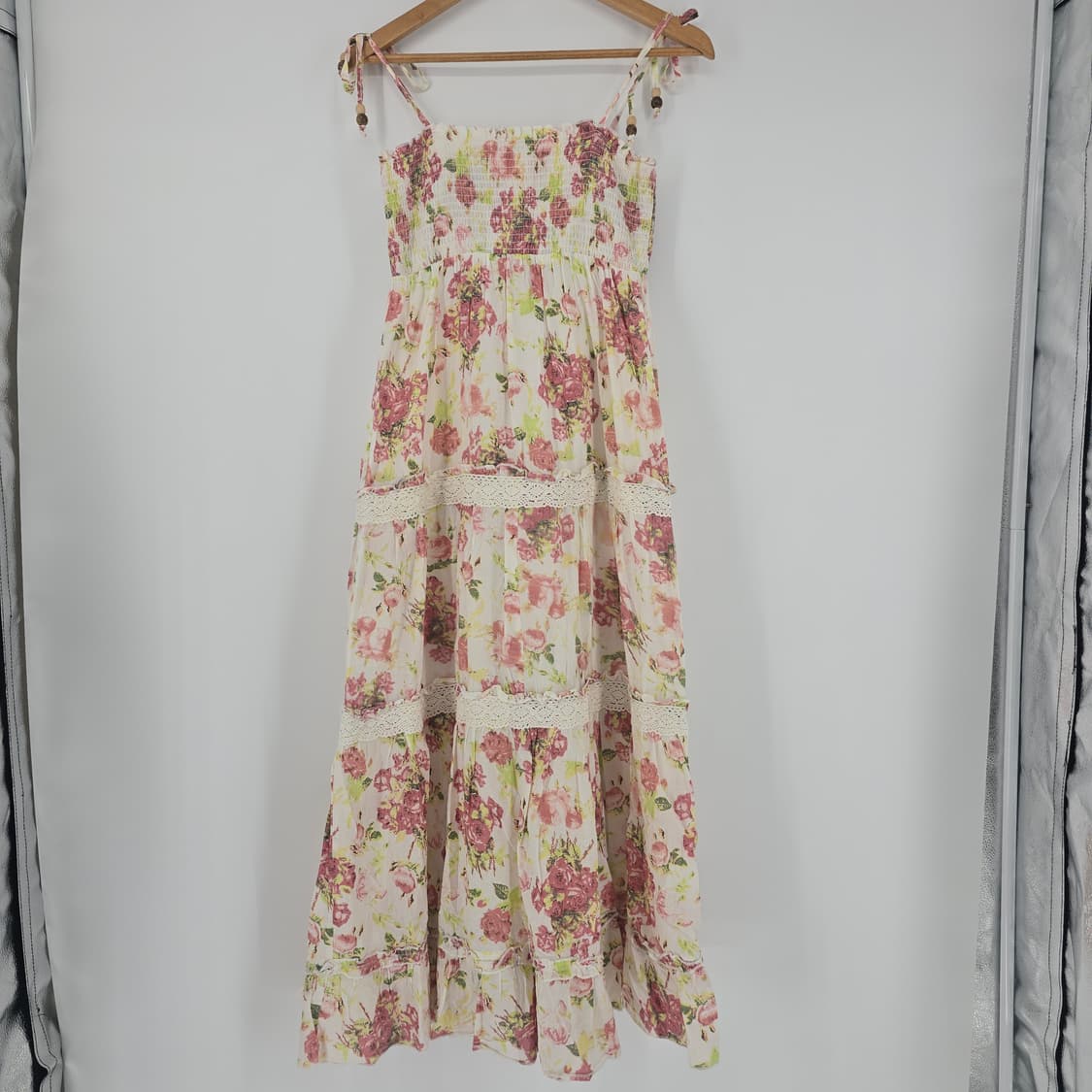 플라워 코튼 롱 원피스 캉캉 레이스 끈나시 상품이미지1