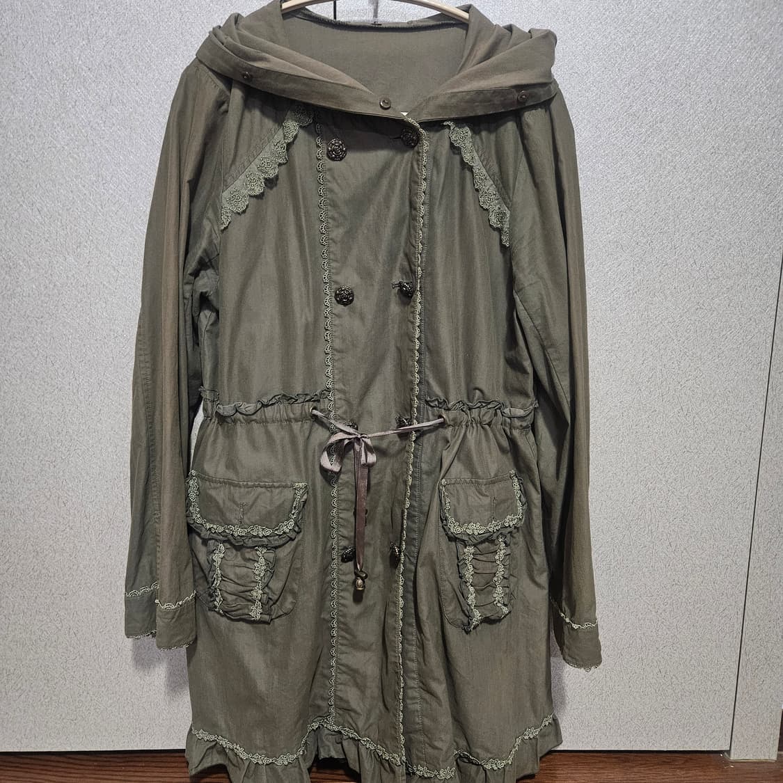 빈티지 엑시즈팜 카키 레이스 야상 후드 자켓 상품이미지1