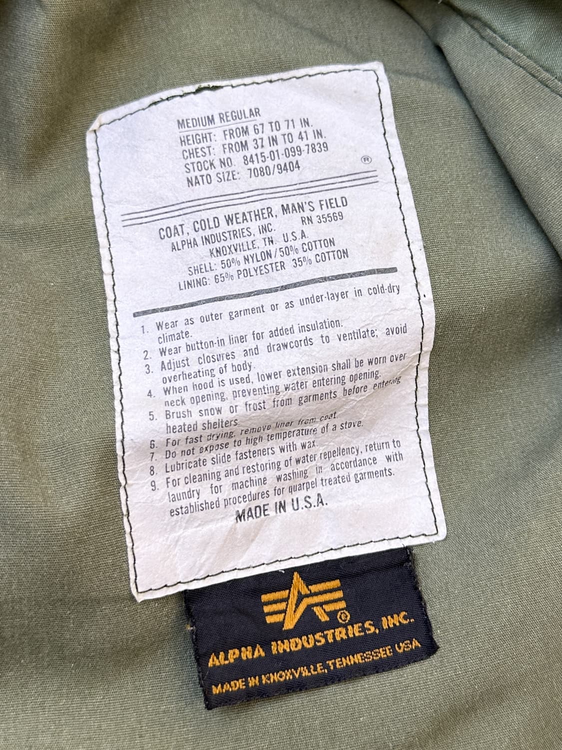 알파인더스트리 90s U.S 아미 타입 M-65 필드 자켓 상품이미지7