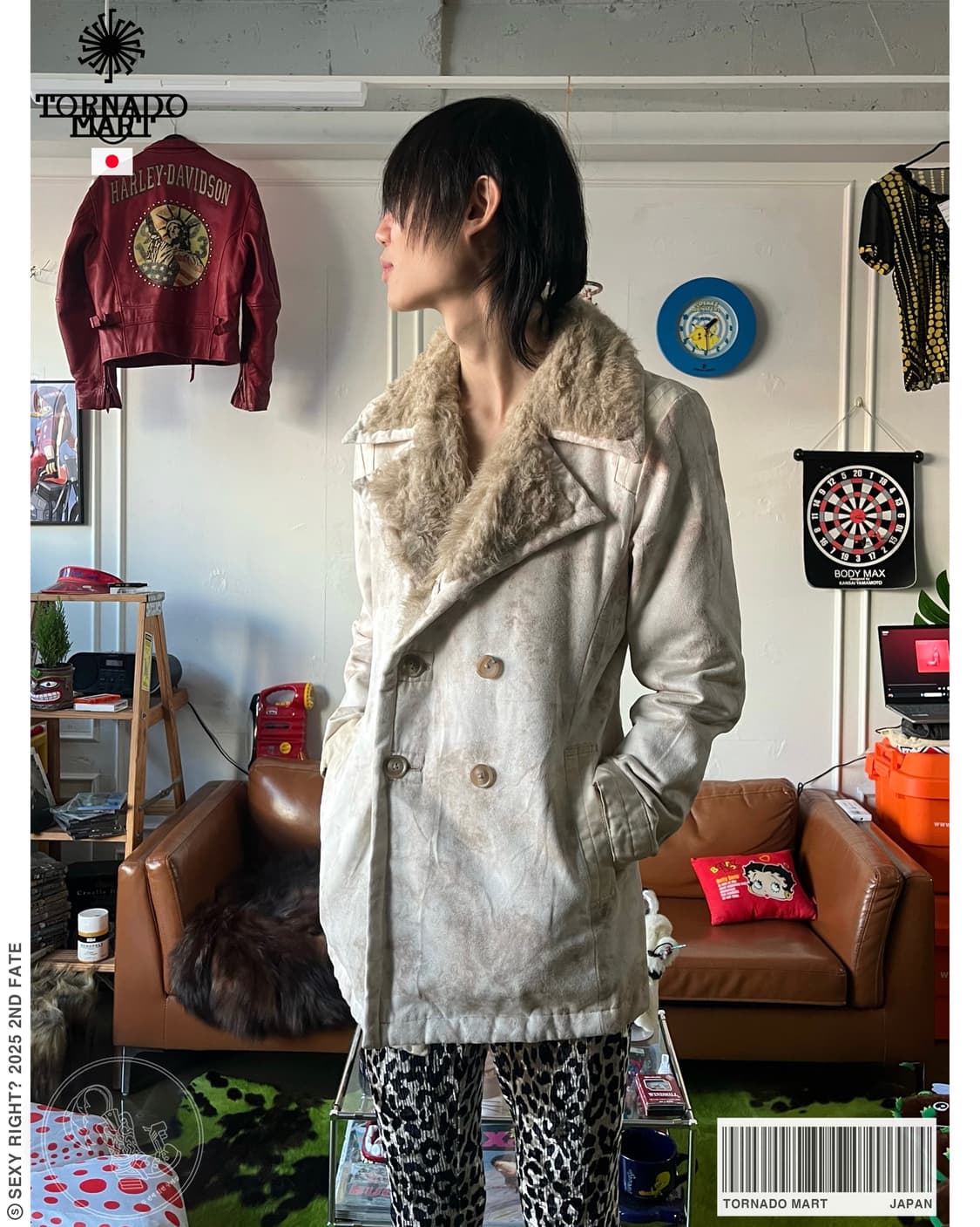 TORNADO MART Fur Trimming Leather Coat 상품이미지1