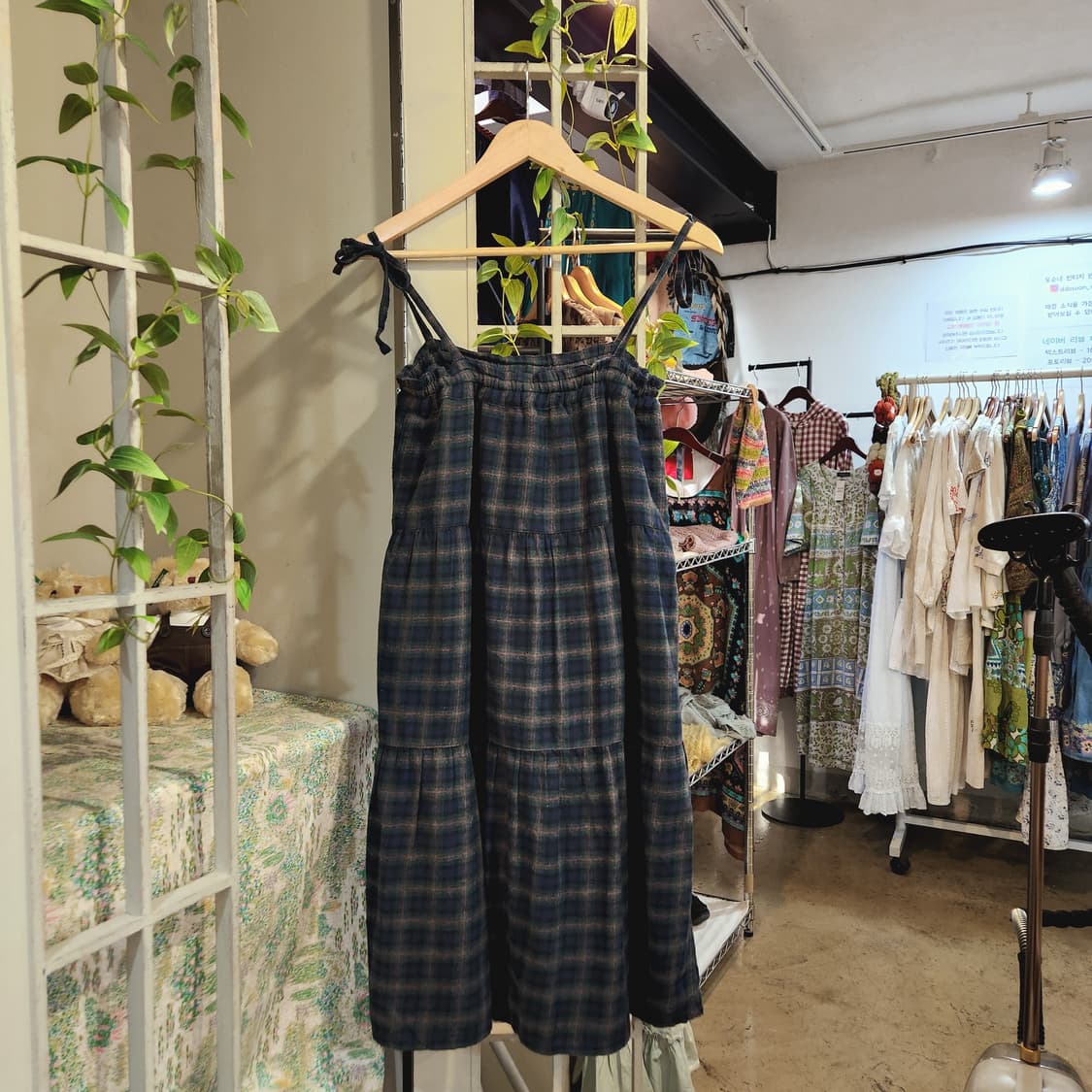 그린 체크 끈원피스 상품이미지6