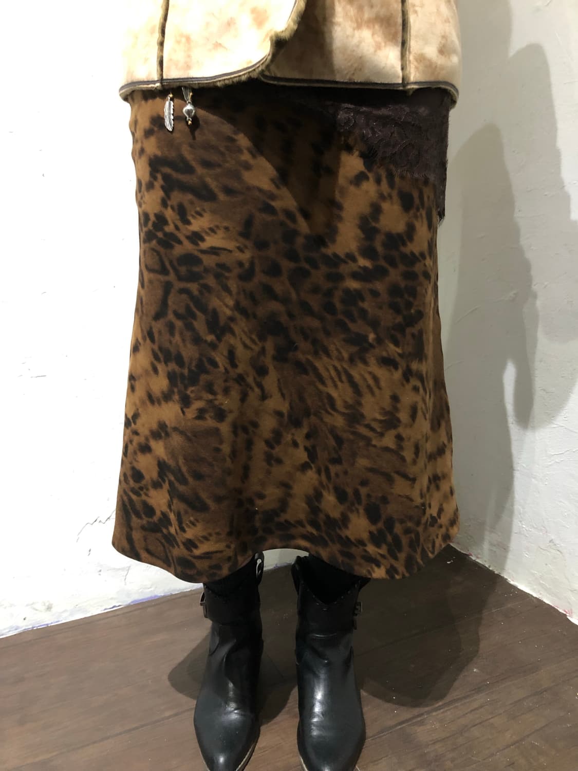 Brown Print Midi SKirt 상품이미지1