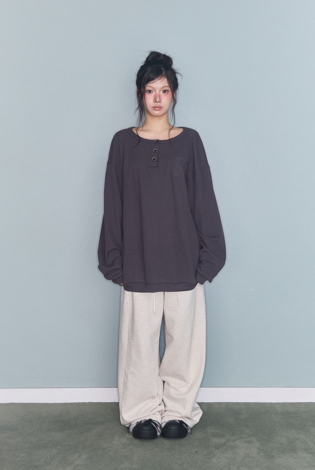 미레코 SYMBOL PIGMENT WAFFLE T CHARCOAL 상품이미지2