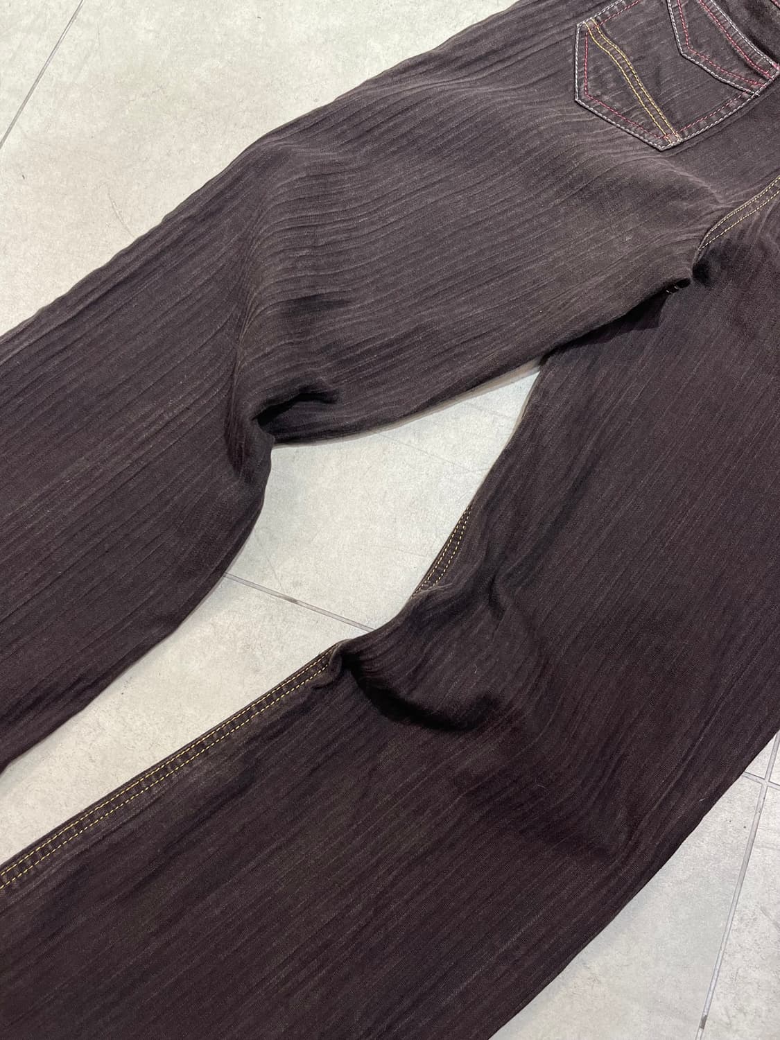 일본 빈티지 레드 스티치 스트라이프 세미 부츠컷 코튼 팬츠 상품이미지9