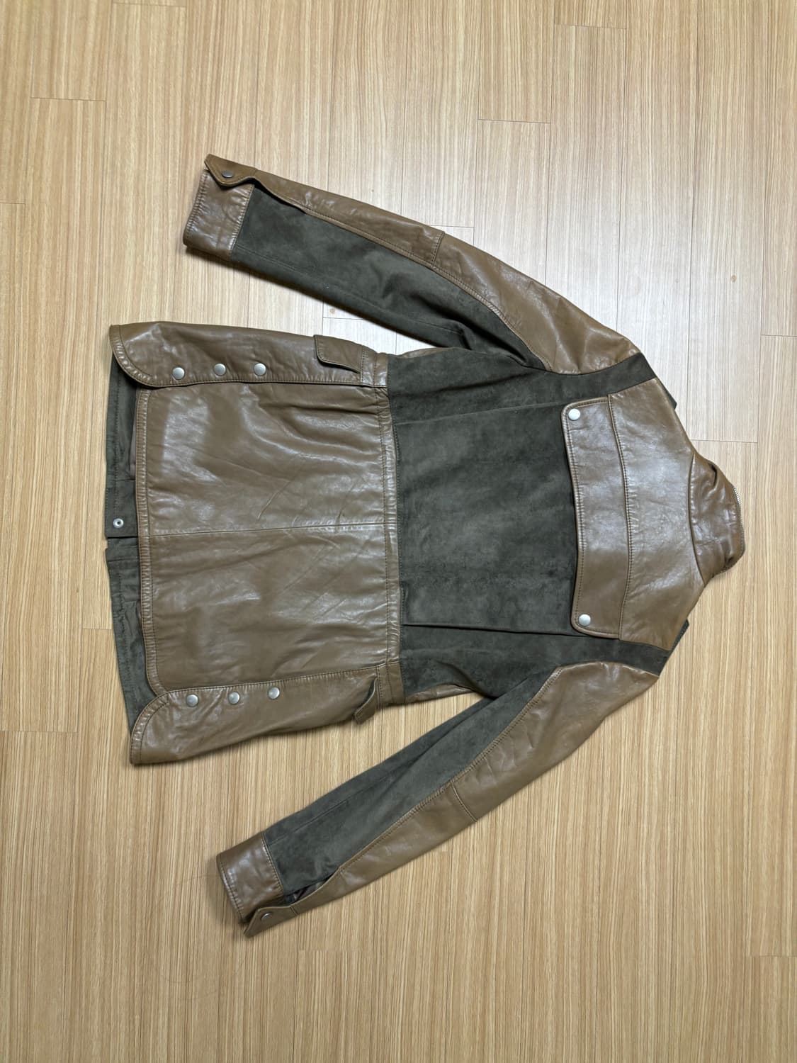 브라운 밀리터리 미디 레더자켓 상품이미지4