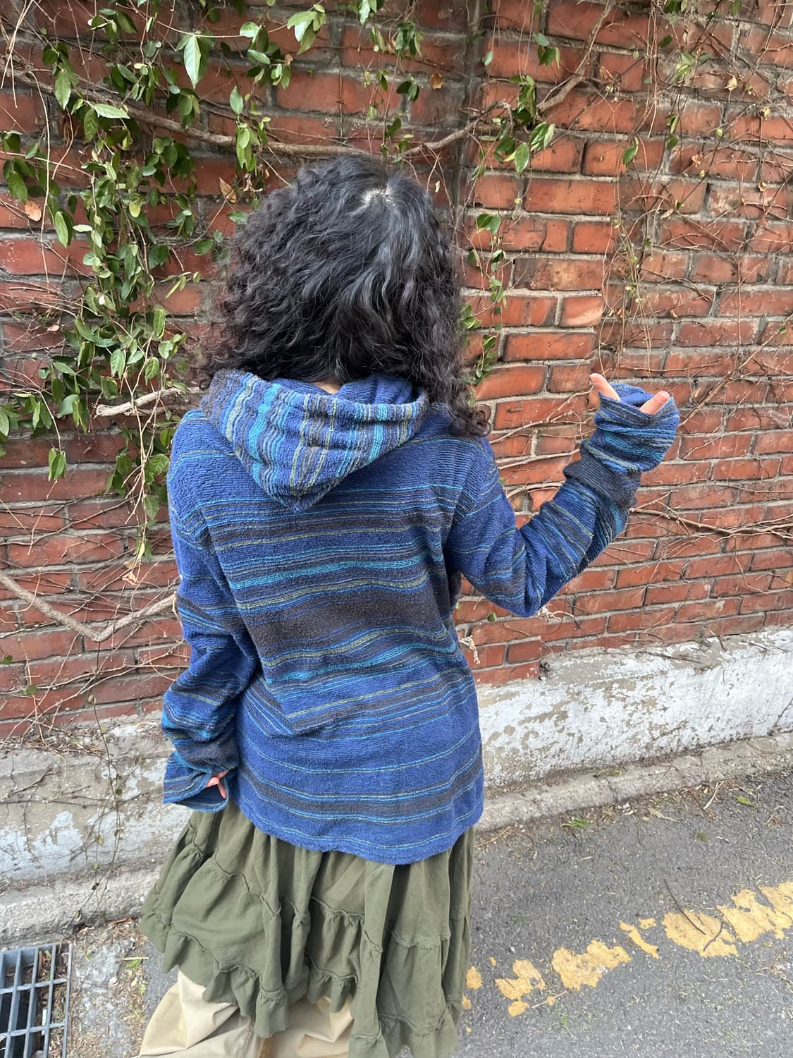 히피 무드 줄무늬 블루 투웨이 후드집업 상품이미지6