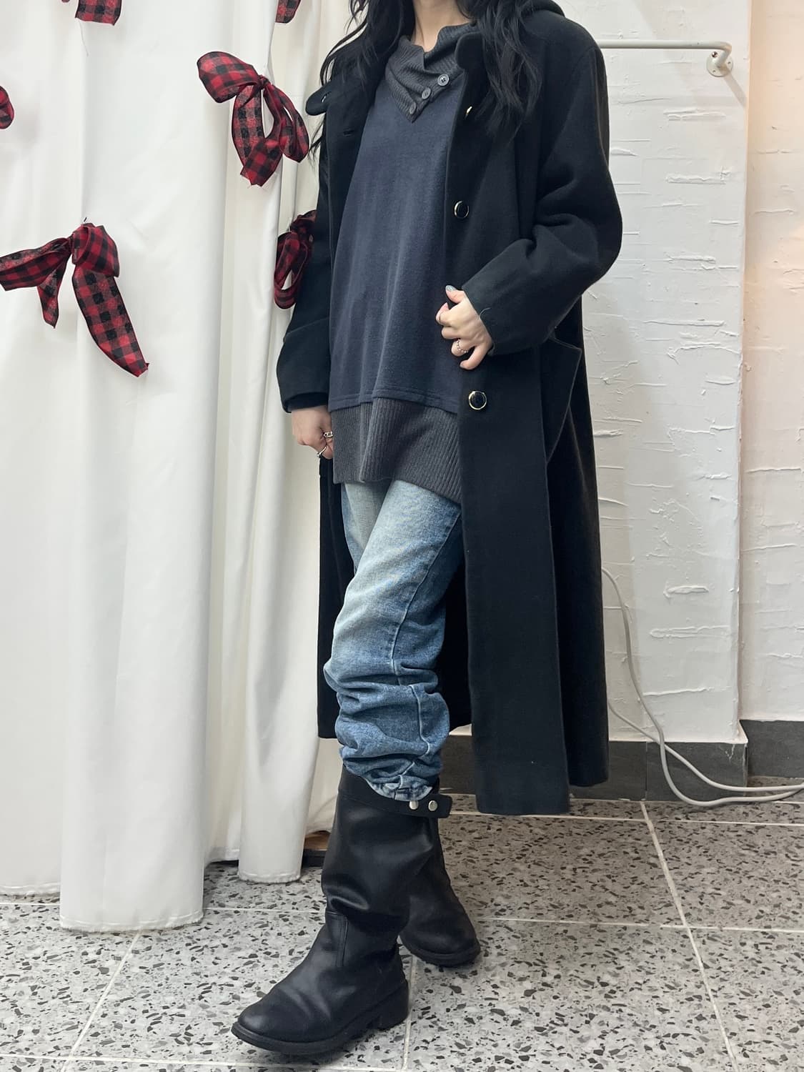 black hoodie wool coat 상품이미지5