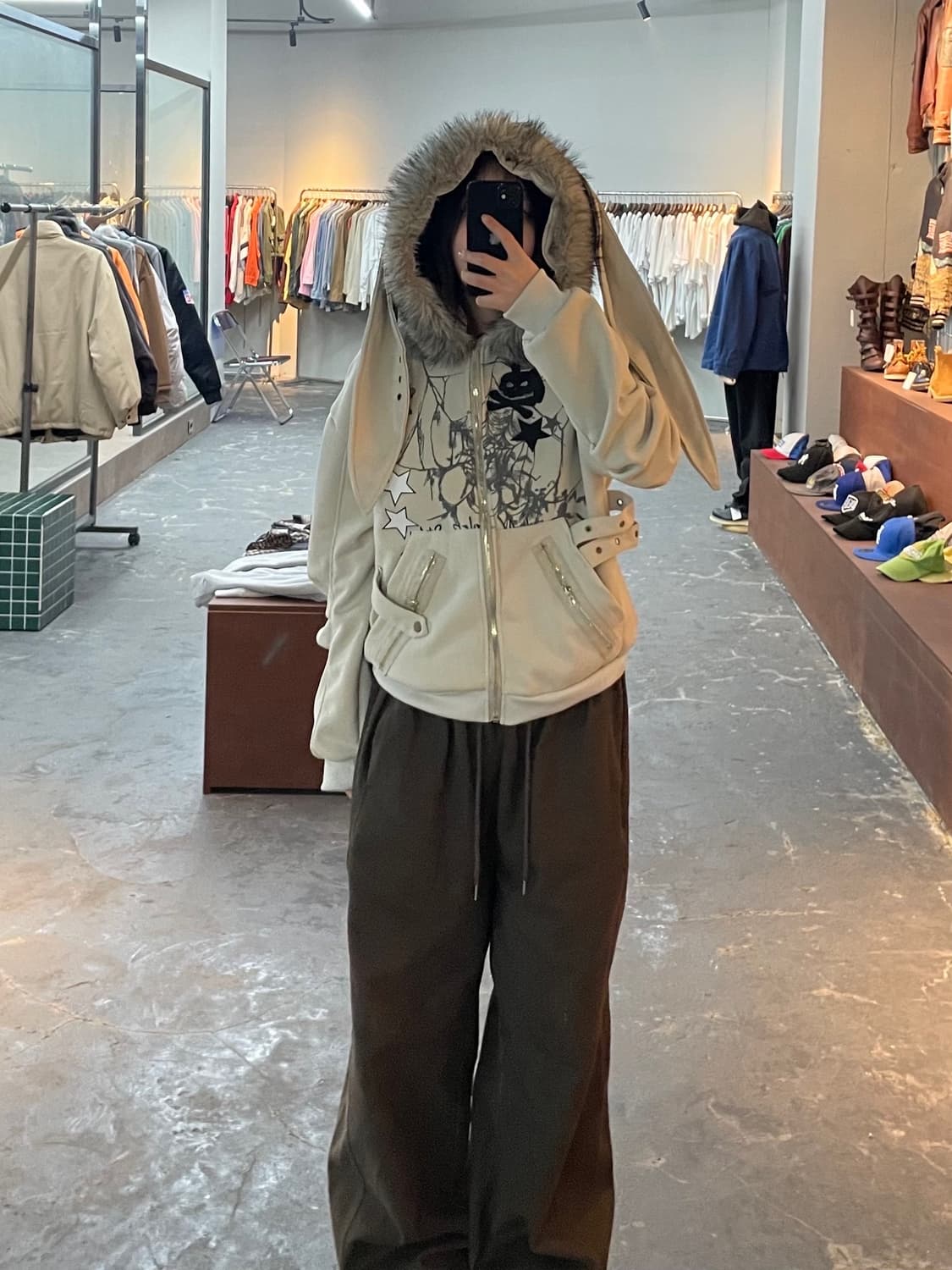 빈티지 y2k 모피 칼라 토끼귀 후드집업 H1254 상품이미지2