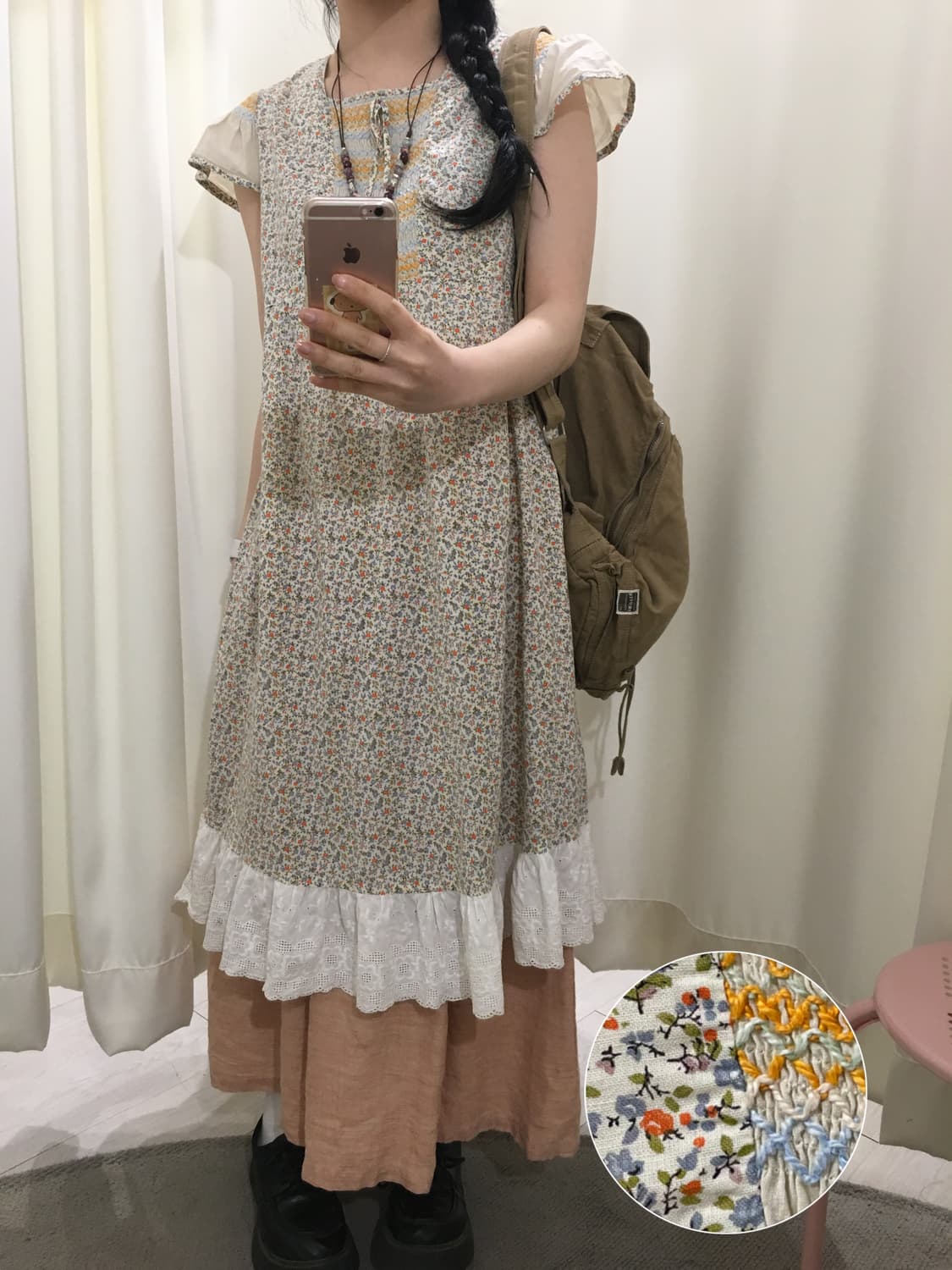 오렌지 잔꽃 자수 원피스 상품이미지1