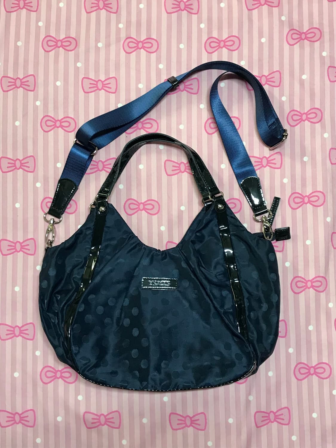 요지야마모토 네이비 도트 투웨이 가방 상품이미지1