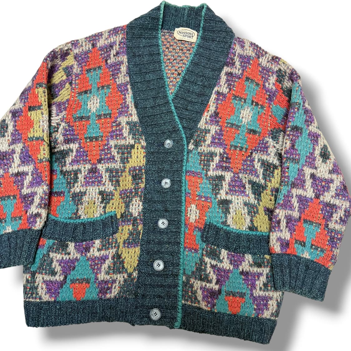 미쏘니 이태리 청록 패턴 니트 가디건 상품이미지3