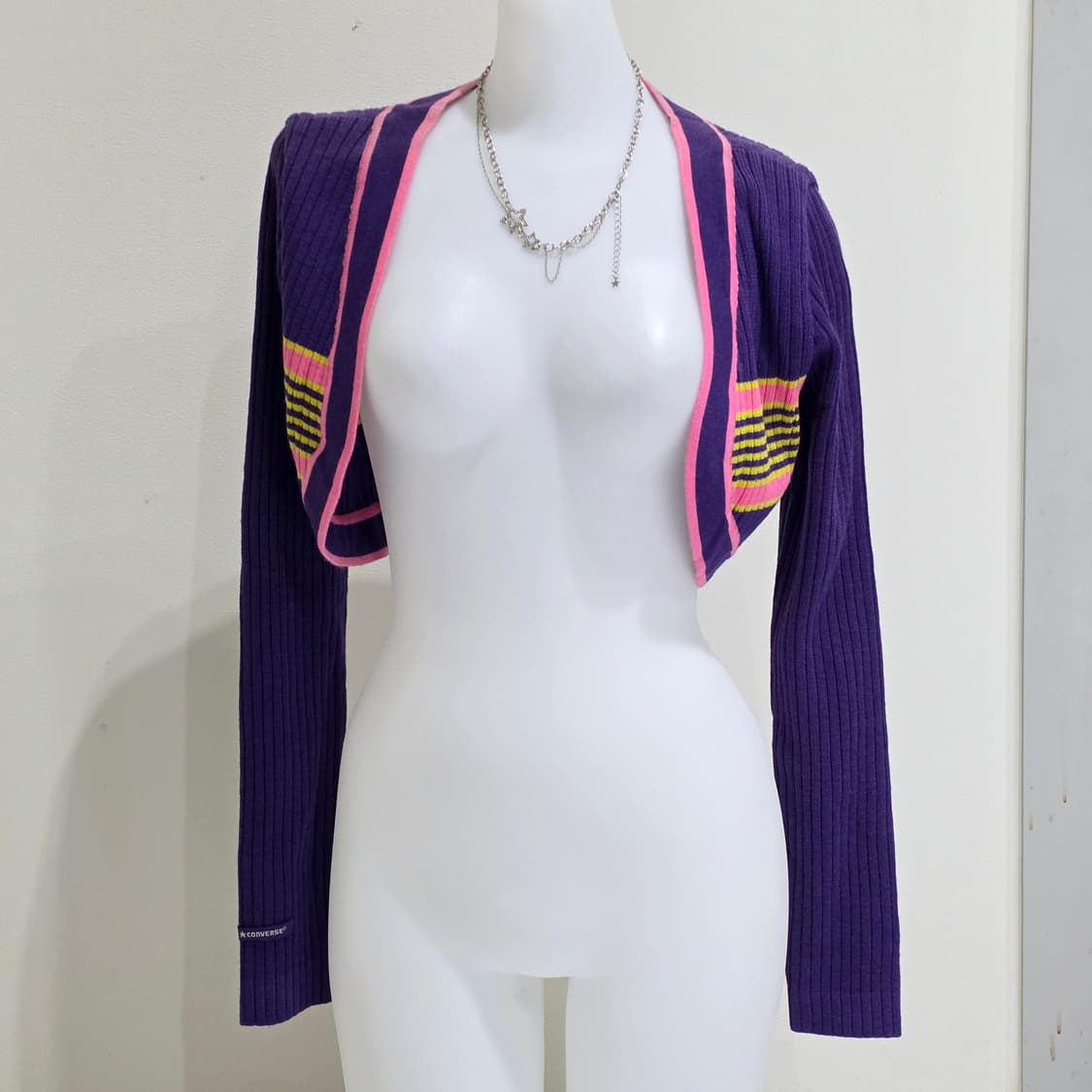 converse 컨버스 빈티지)y2k 스타 퍼플 크롭 니트 가디건 상품이미지2