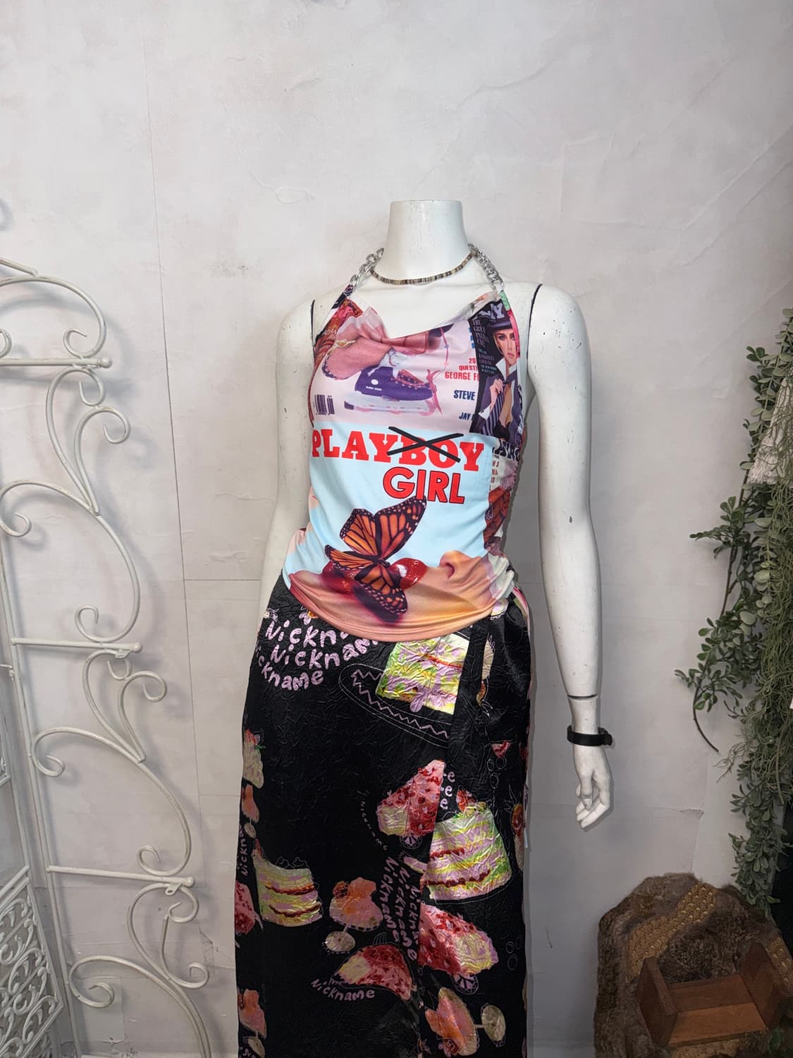 Y2K PLAYBOY PLAYGIRL chain halter 슬리브리스 상품이미지6