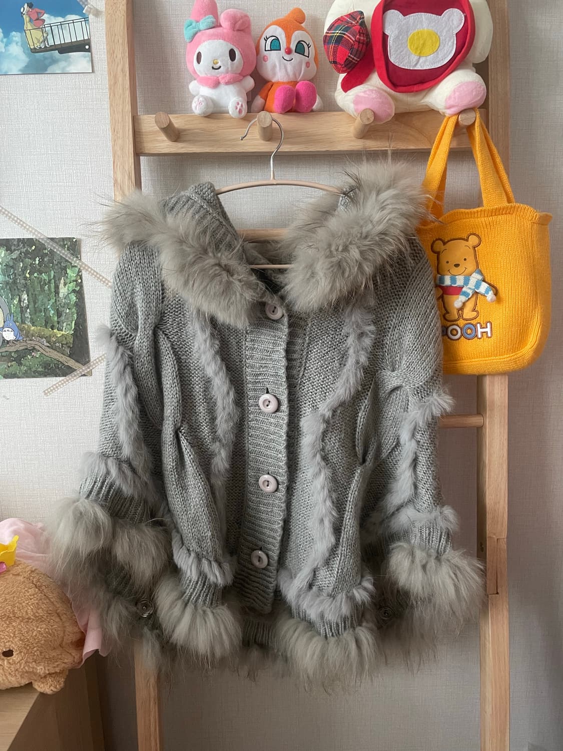 모리걸 빈티지 라쿤 래빗퍼 그레이 후드 케이프🩶❄️ 상품이미지2