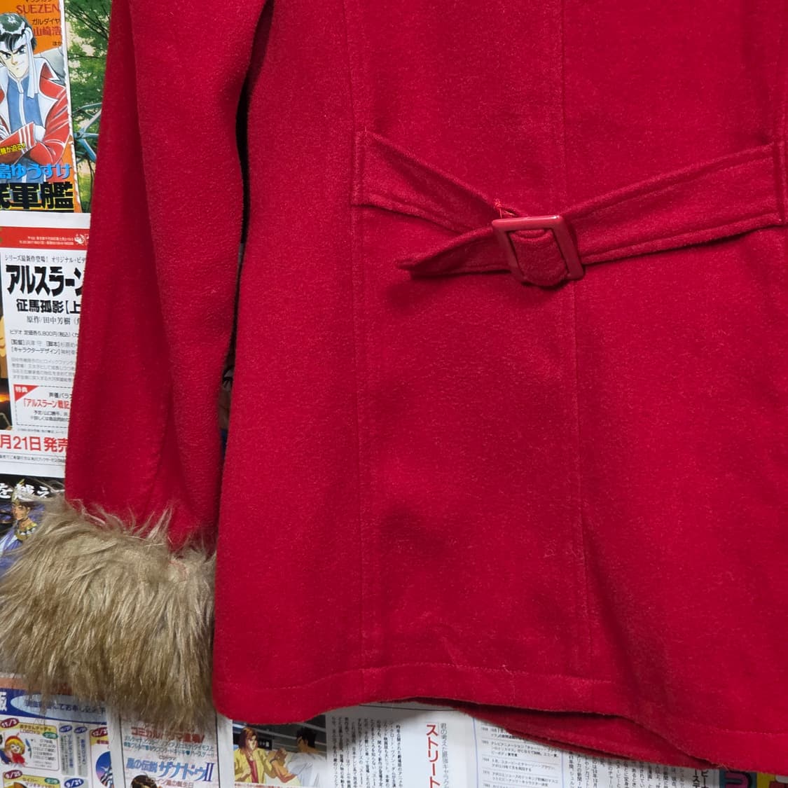 JPN 빈티지 갸루 레드 퍼 더블 코트 상품이미지8