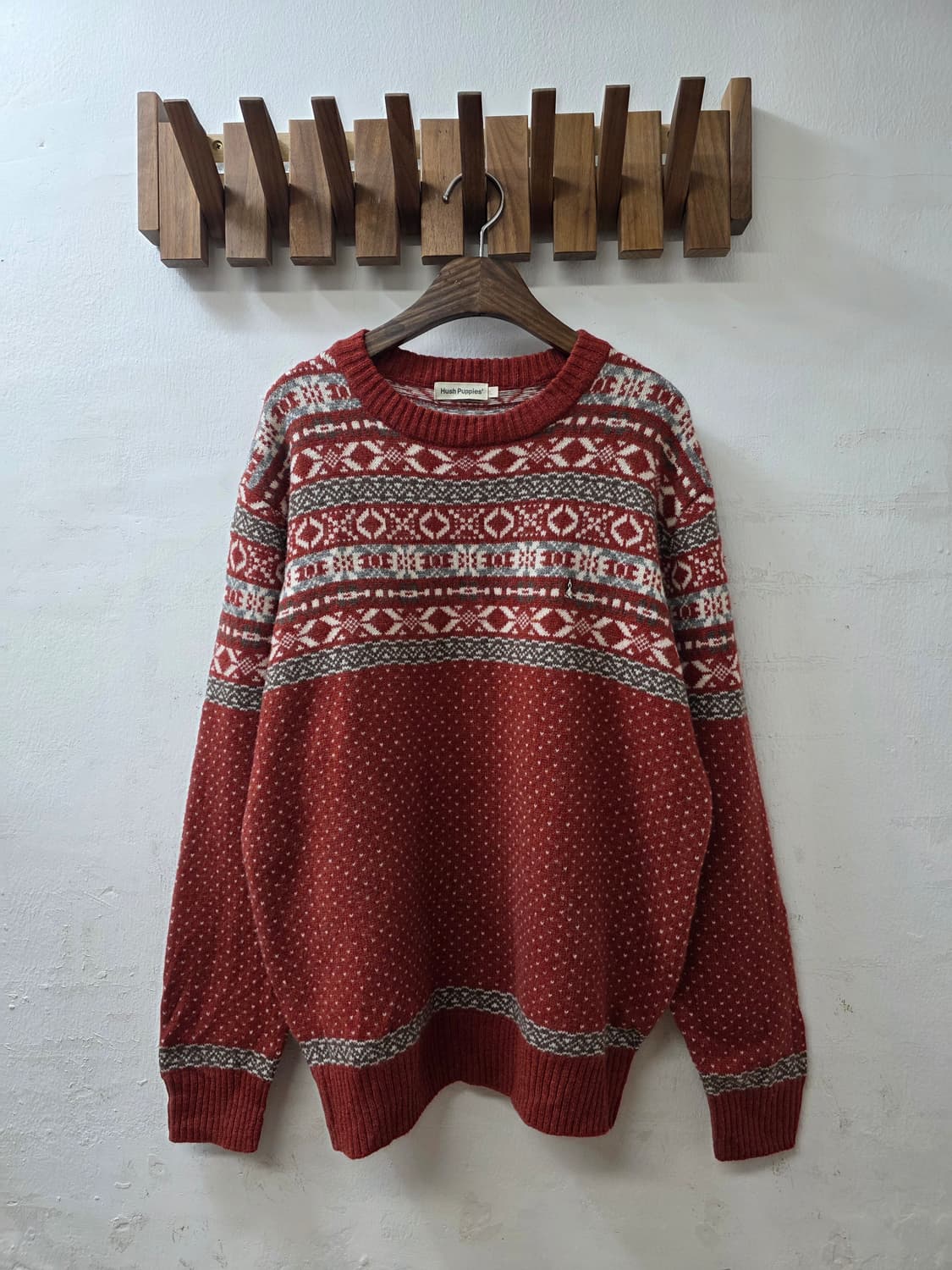 일본빈티지 Hush Puppies 울 100% 페어아일 니트 스웨터 상품이미지1