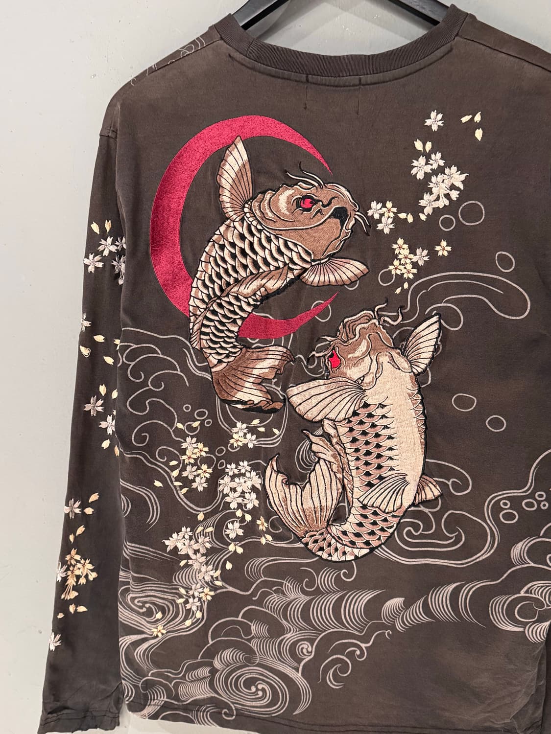 Harakari 오리엔탈 코이 사쿠라 자수 롱슬리브 상품이미지2