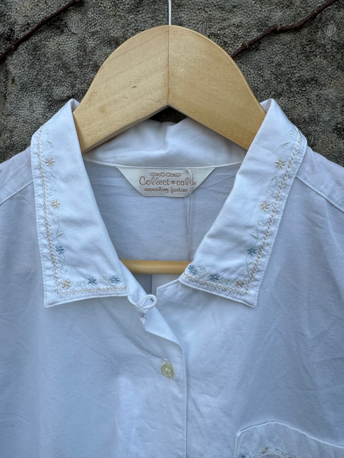 일본 빈티지 꽃 플라워 자수 포인트 화이트 셔츠 상품이미지3