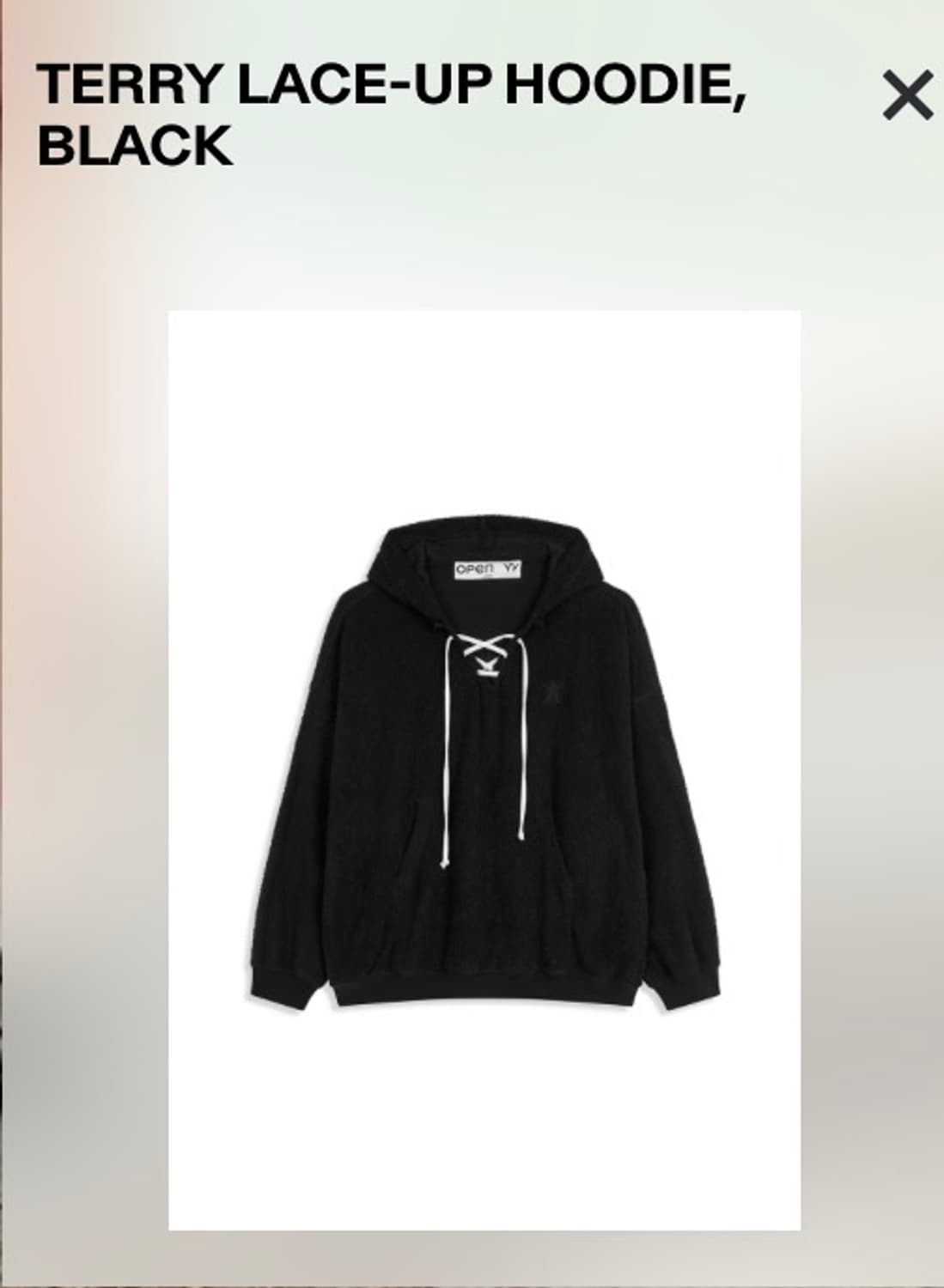 OPEN YY TERRY LACE-UP HOODIE BLACK 상품이미지3