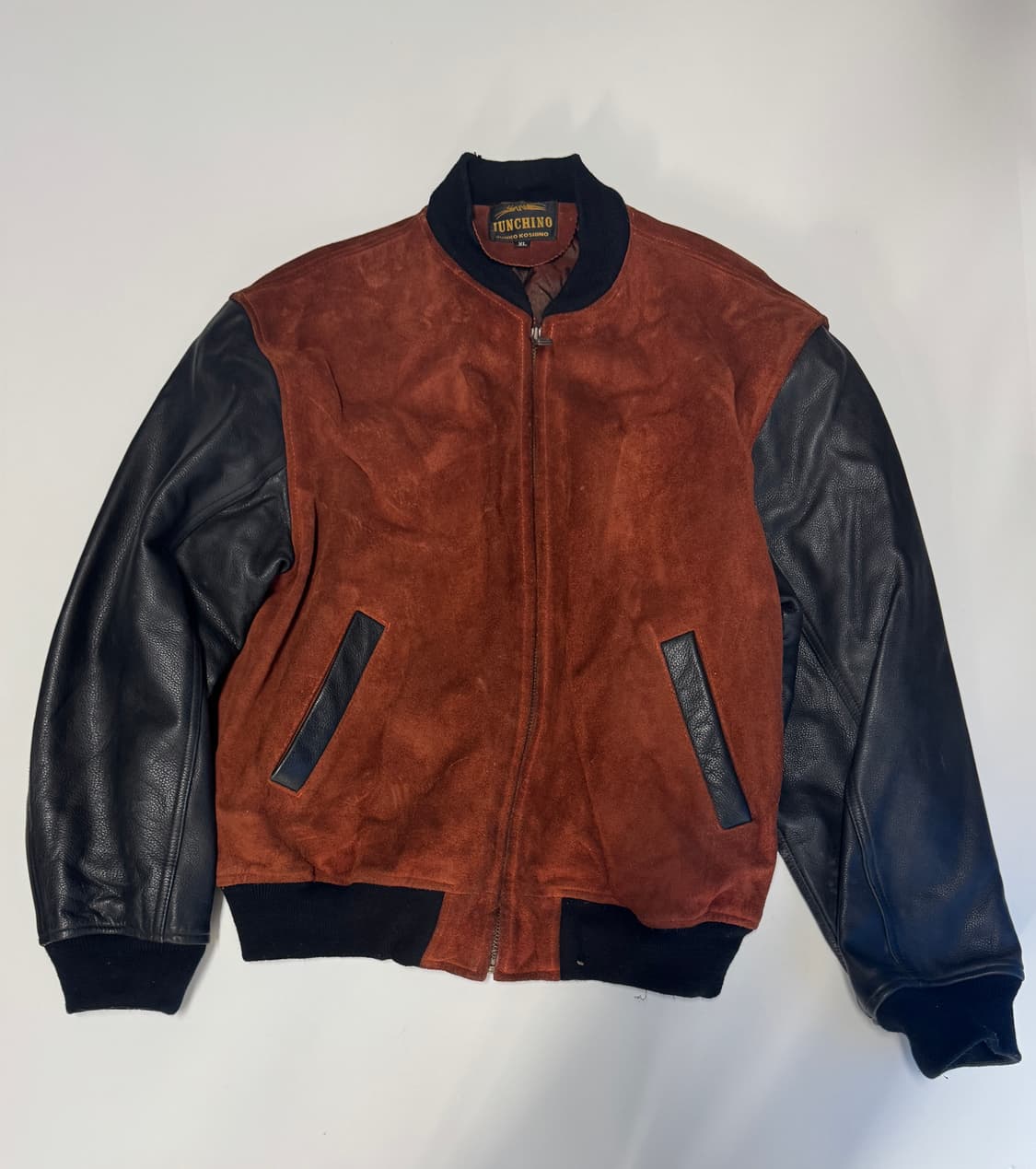 희귀!! 준코 코시노 y2k 리얼 소가죽 배색 바시티 자켓 XL 상품이미지2