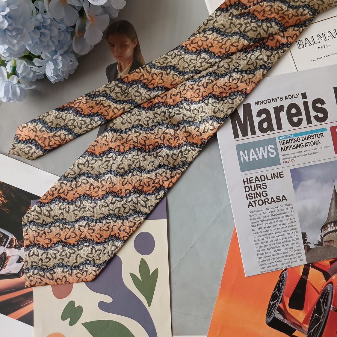 발망 실크 브라운 믹스 패턴 넥타이 9.4cm A+~A등급 A19256
 상품이미지5