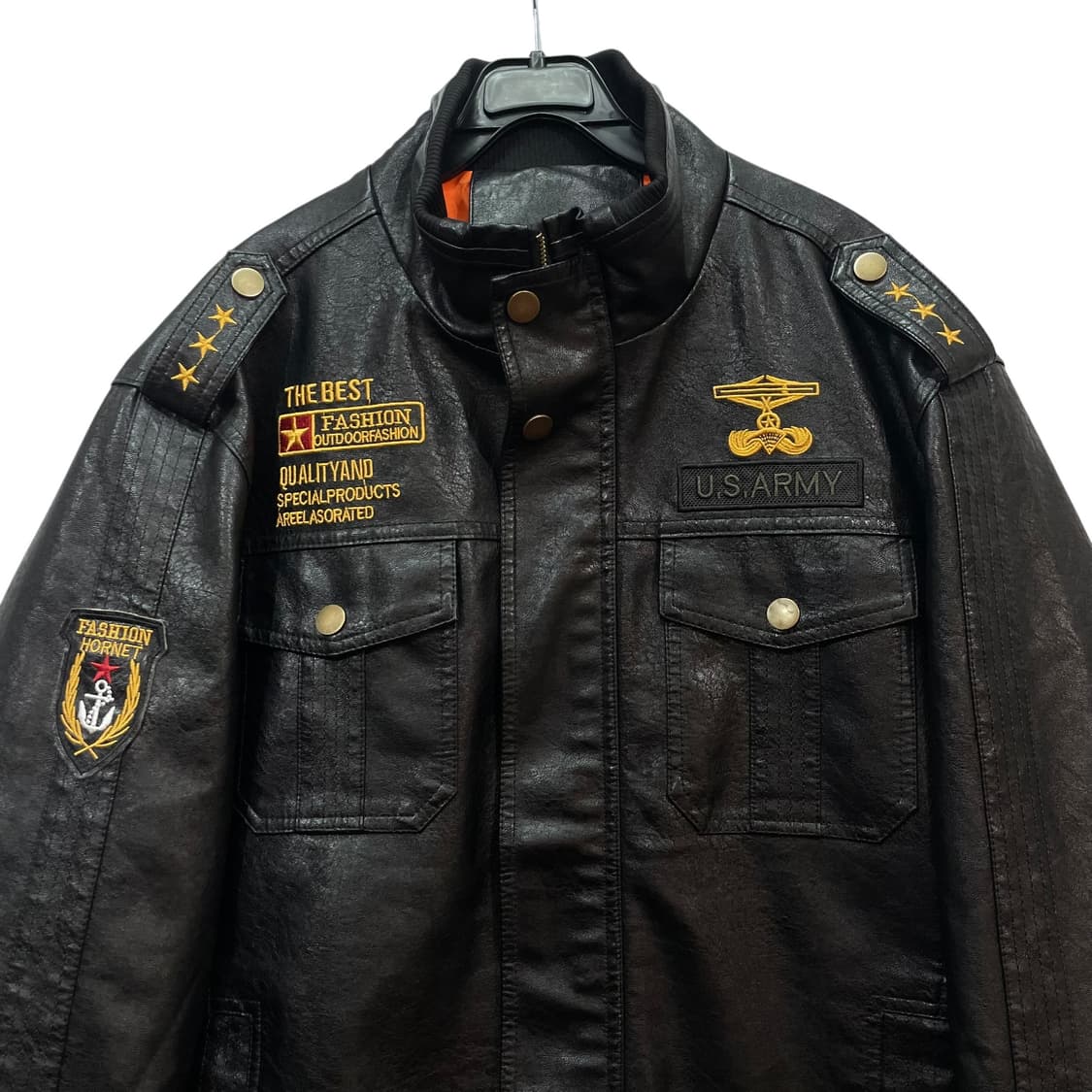 Black Military Leather Jacket 상품이미지4
