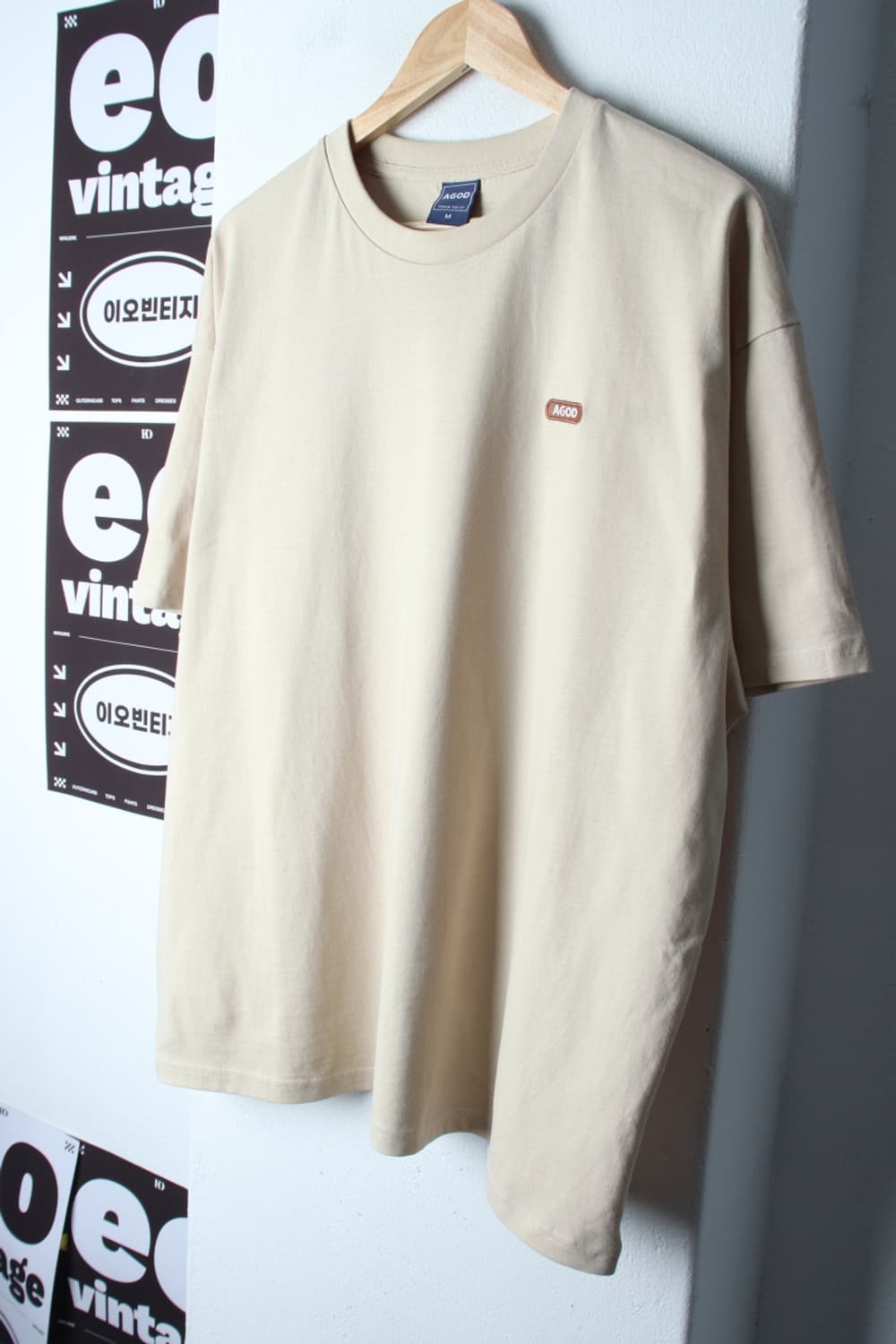 (M-XL) 반팔 티셔츠 오버핏 베이지 스몰로고-H33390 상품이미지1