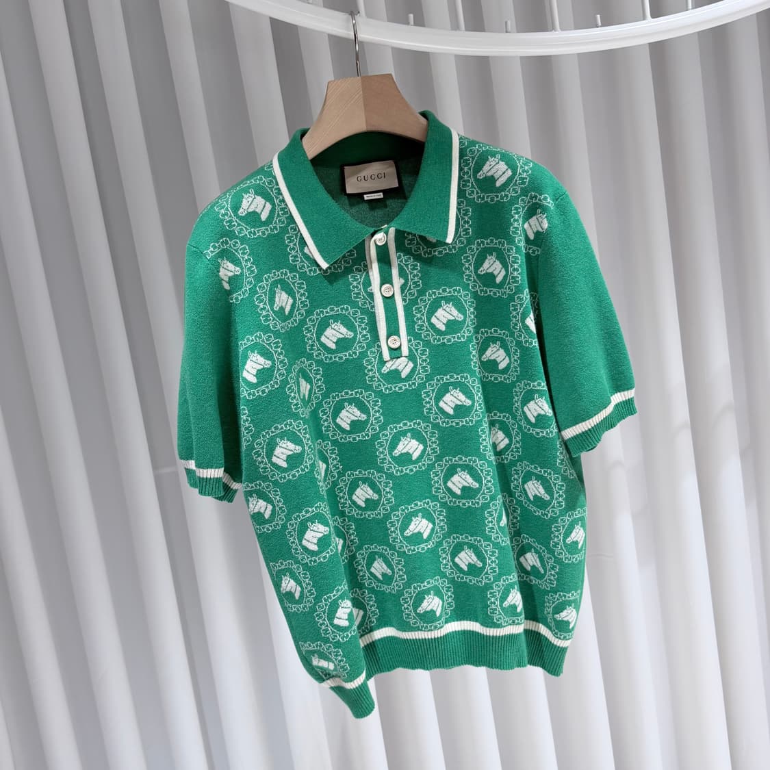 (S/XL) / 구찌 홀스 패턴 승마 코튼 울 폴로 반팔 티셔츠 상품이미지3