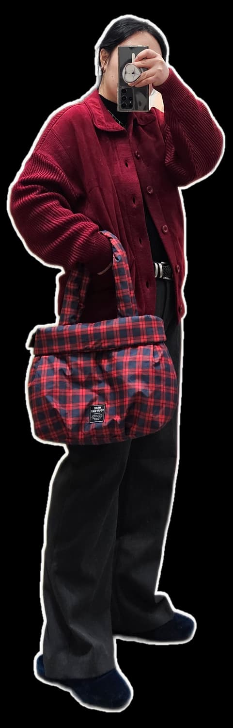 Japan 레드 네이비 체크 패딩 토트백 상품이미지8