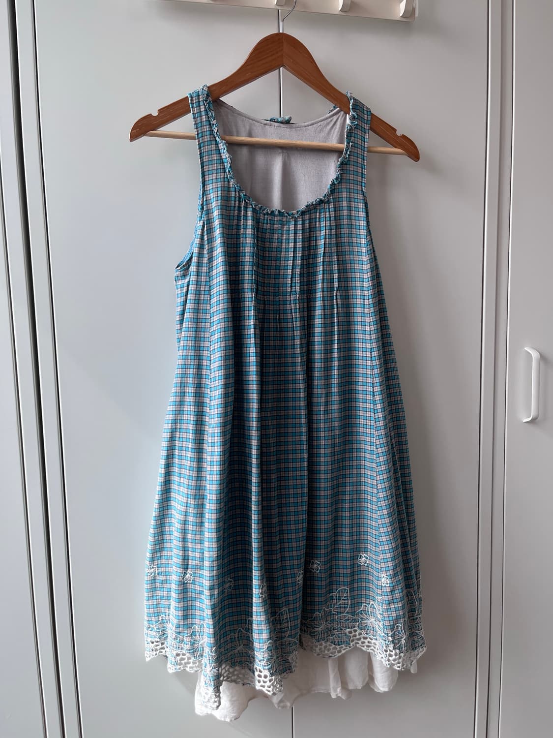 Vintage 체크 레이스 레이어드 나시 원피스 상품이미지5