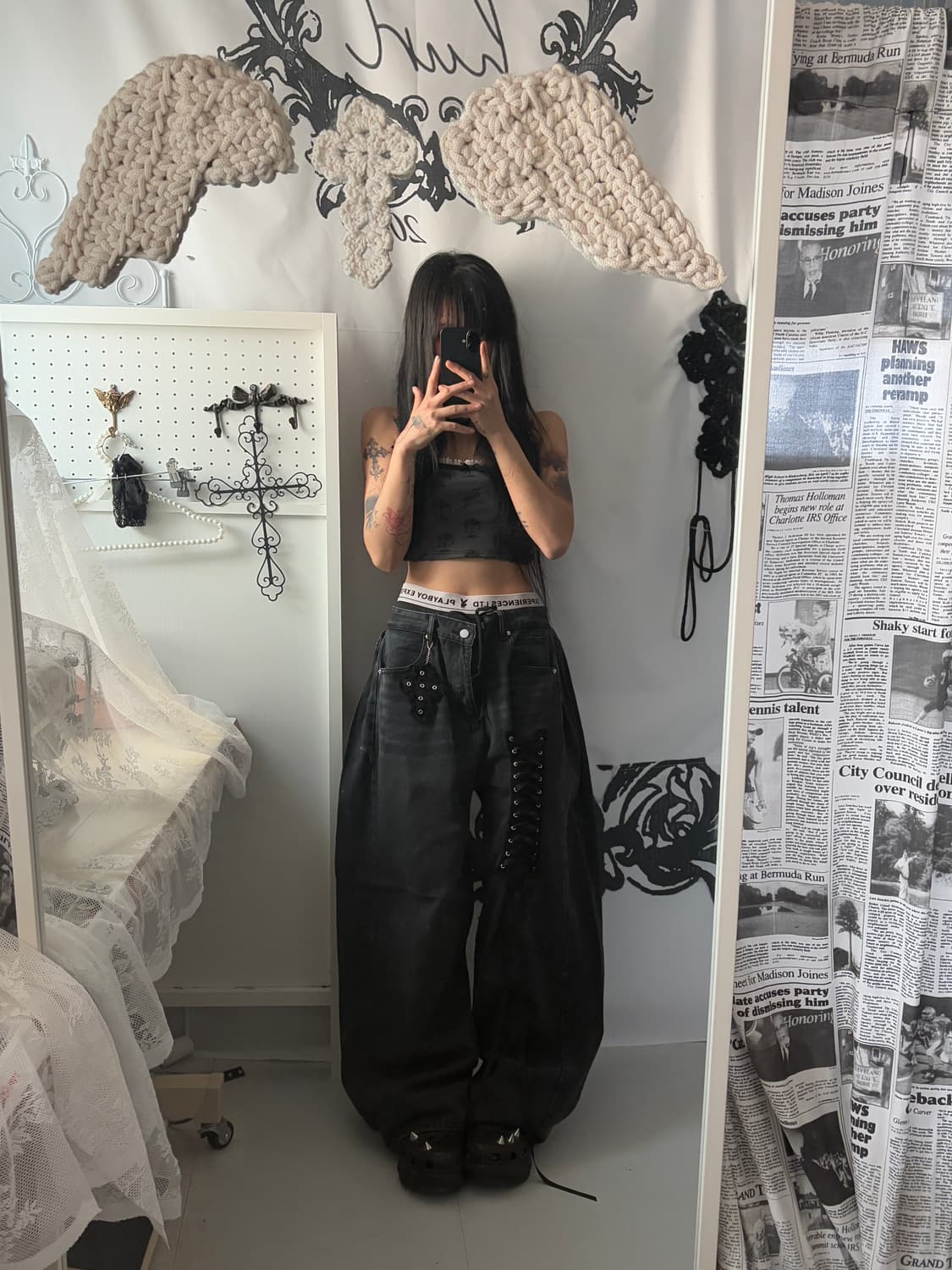 • hurtmade dark gray eyelet denim pants 상품이미지6