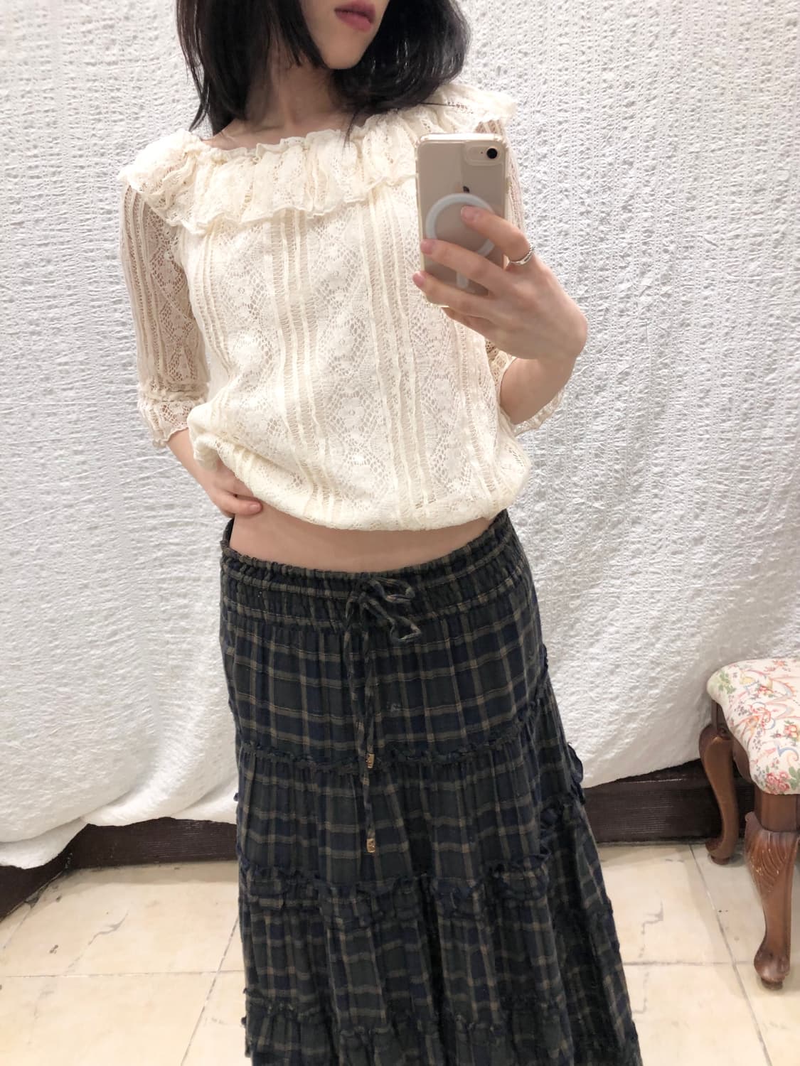 plaid ruffle breeze skirt 상품이미지3