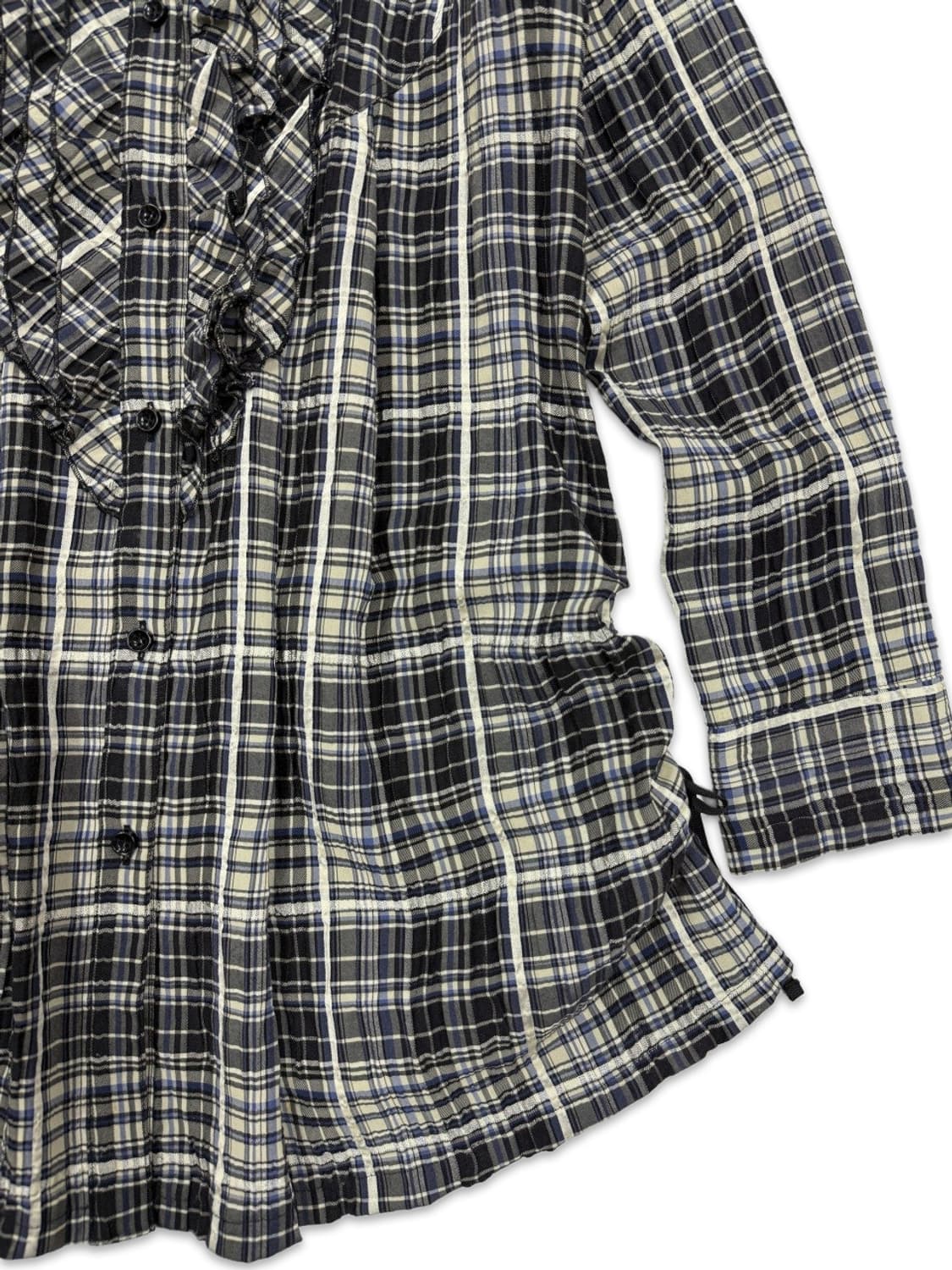 빈티지 sut/eso 블루 체크 프릴 셔링 셔츠 미니 원피스 상품이미지4