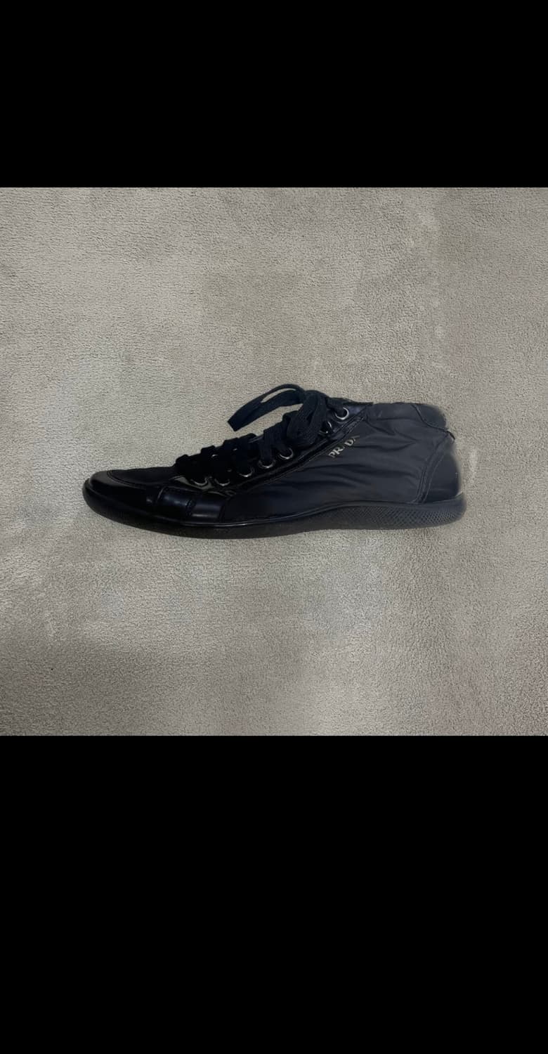 255~260) 프라다 스포츠 로고 레더 나일론 스니커즈 신발 블랙 상품이미지2