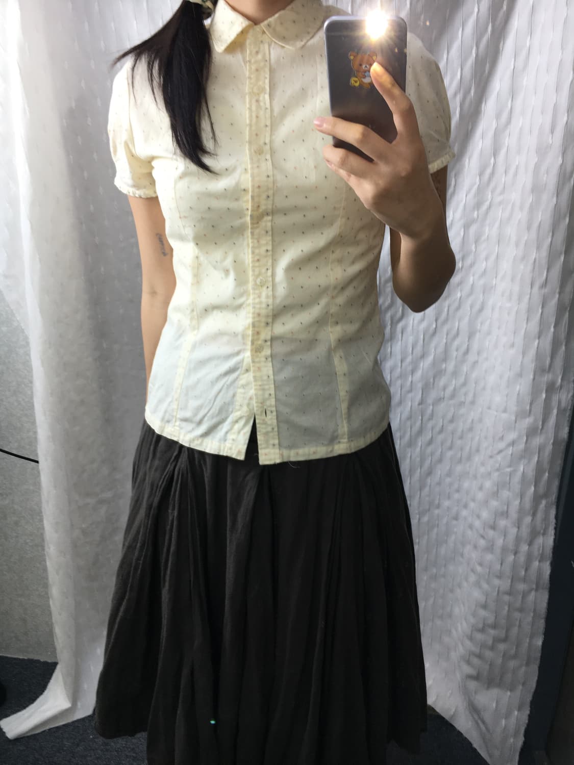 연노랑 도트 반소매 블라우스 상품이미지5