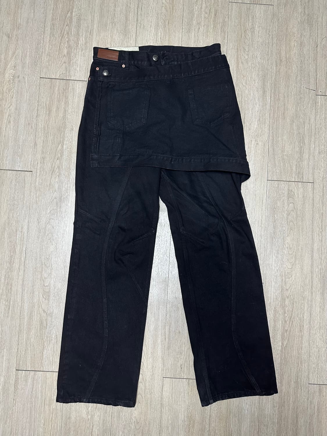 앤더슨벨 스커트 랩 데님 팬츠 블랙 상품이미지5